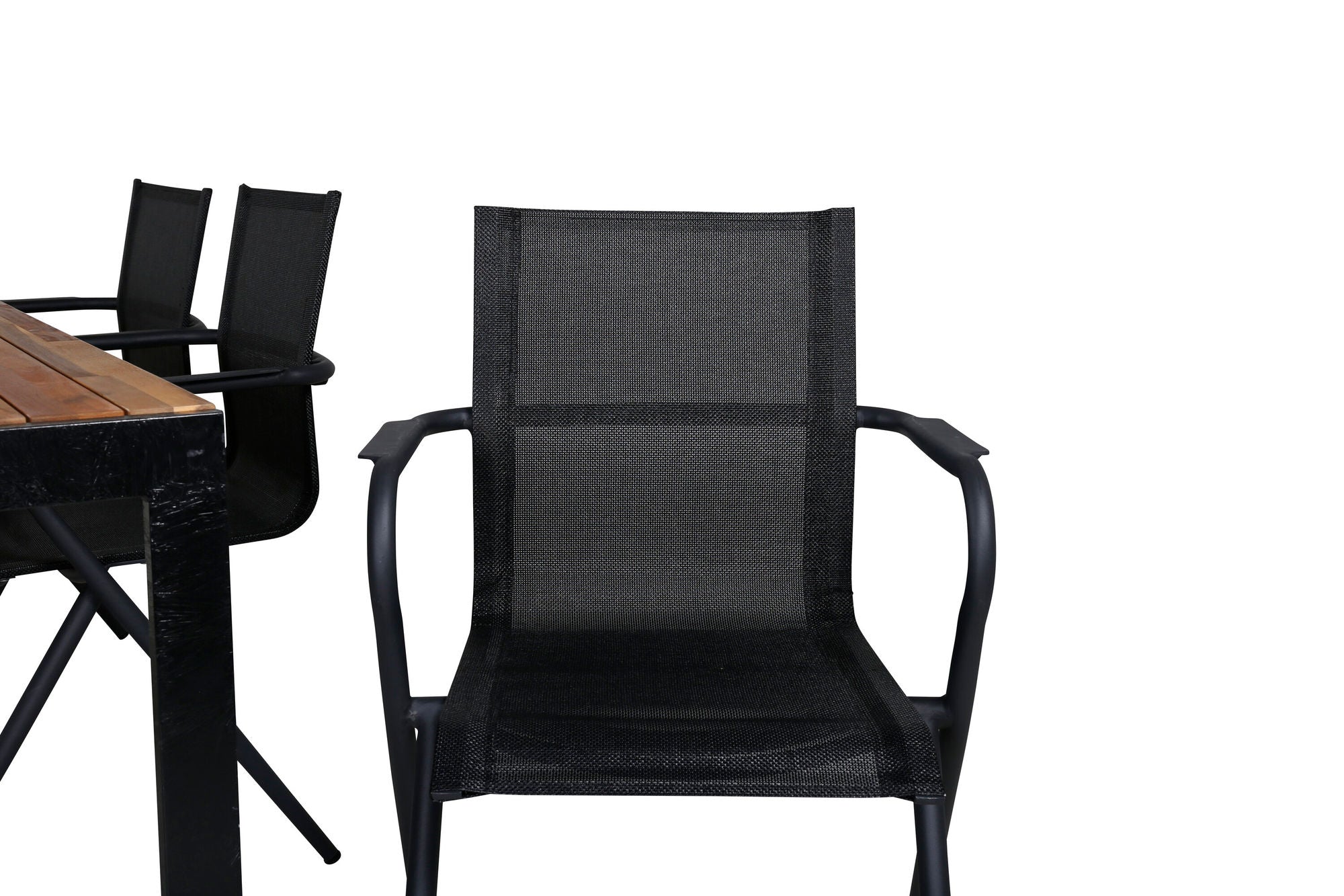 Venture Home Bois spisebord 205*90cm - Black Legs / Acacia +Alina Spisebordsstol - Black Alu / Black Textilene_6