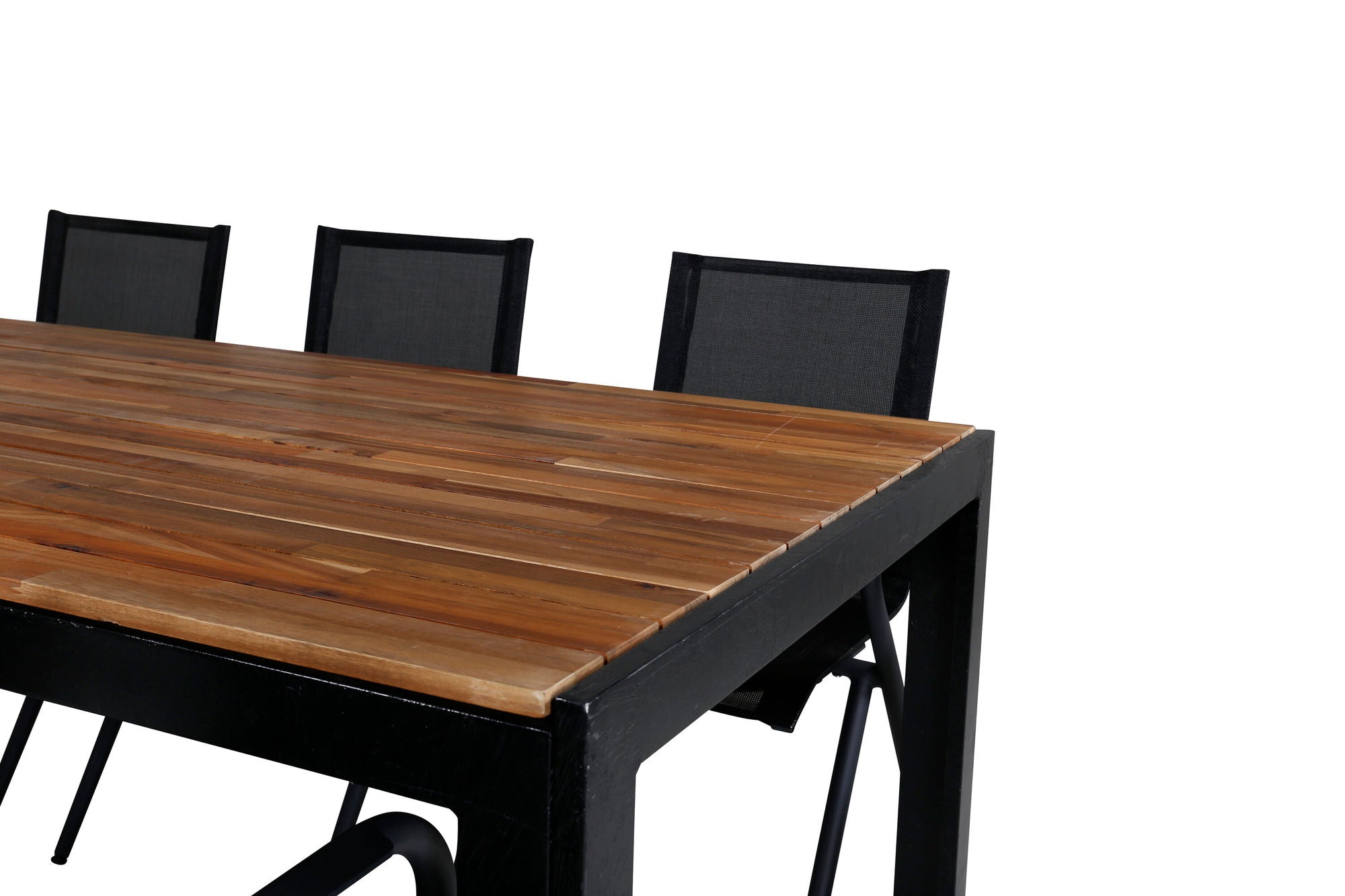 Venture Home Bois spisebord 205*90cm - Black Legs / Acacia +Alina Spisebordsstol - Black Alu / Black Textilene_6