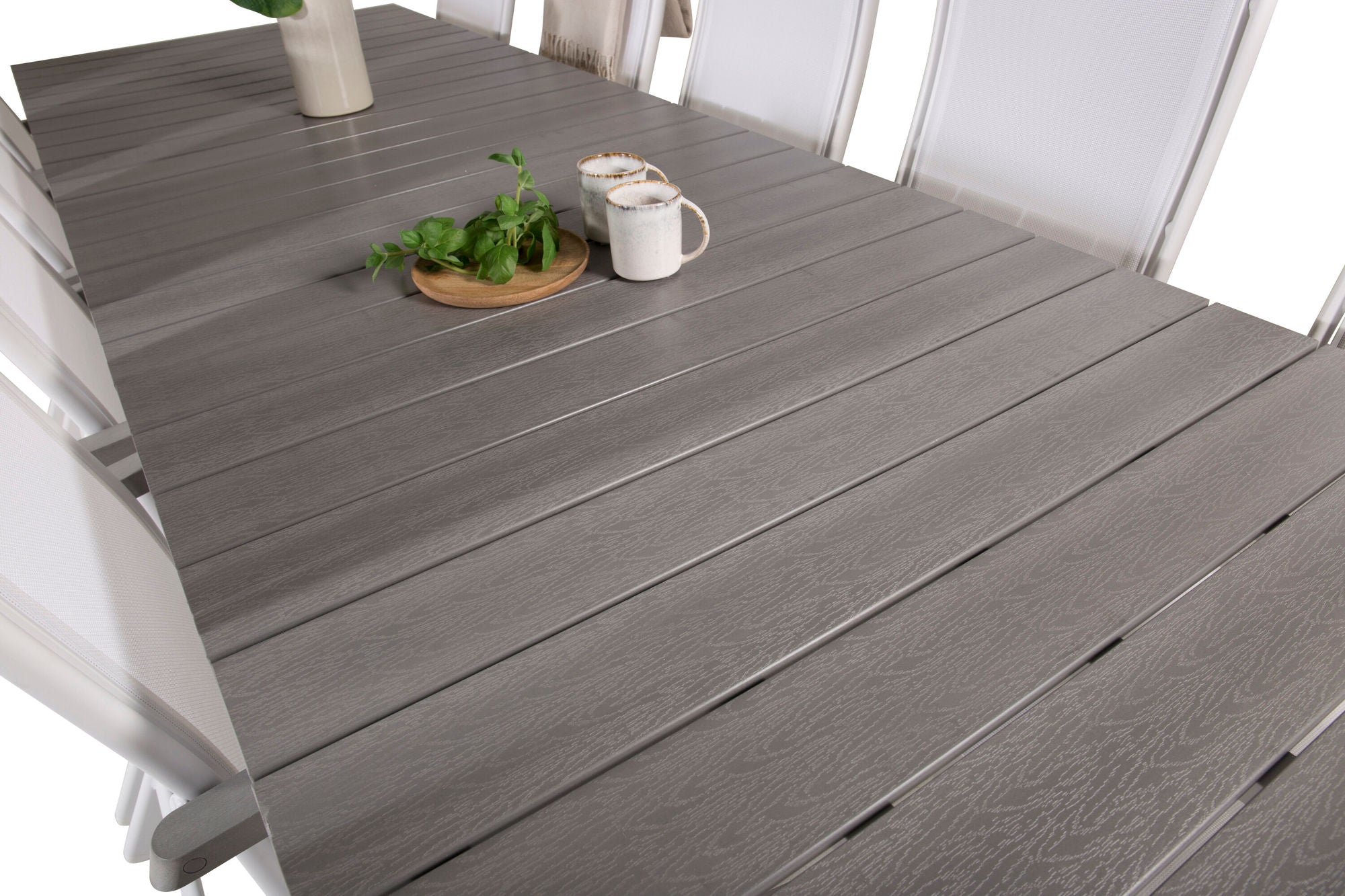 Venture Home Levels spisebord 224/324*100 - White Alu / Grey Aintwood +Albany stol 5:pos - White Alu / White Textilene / Aintwood_10