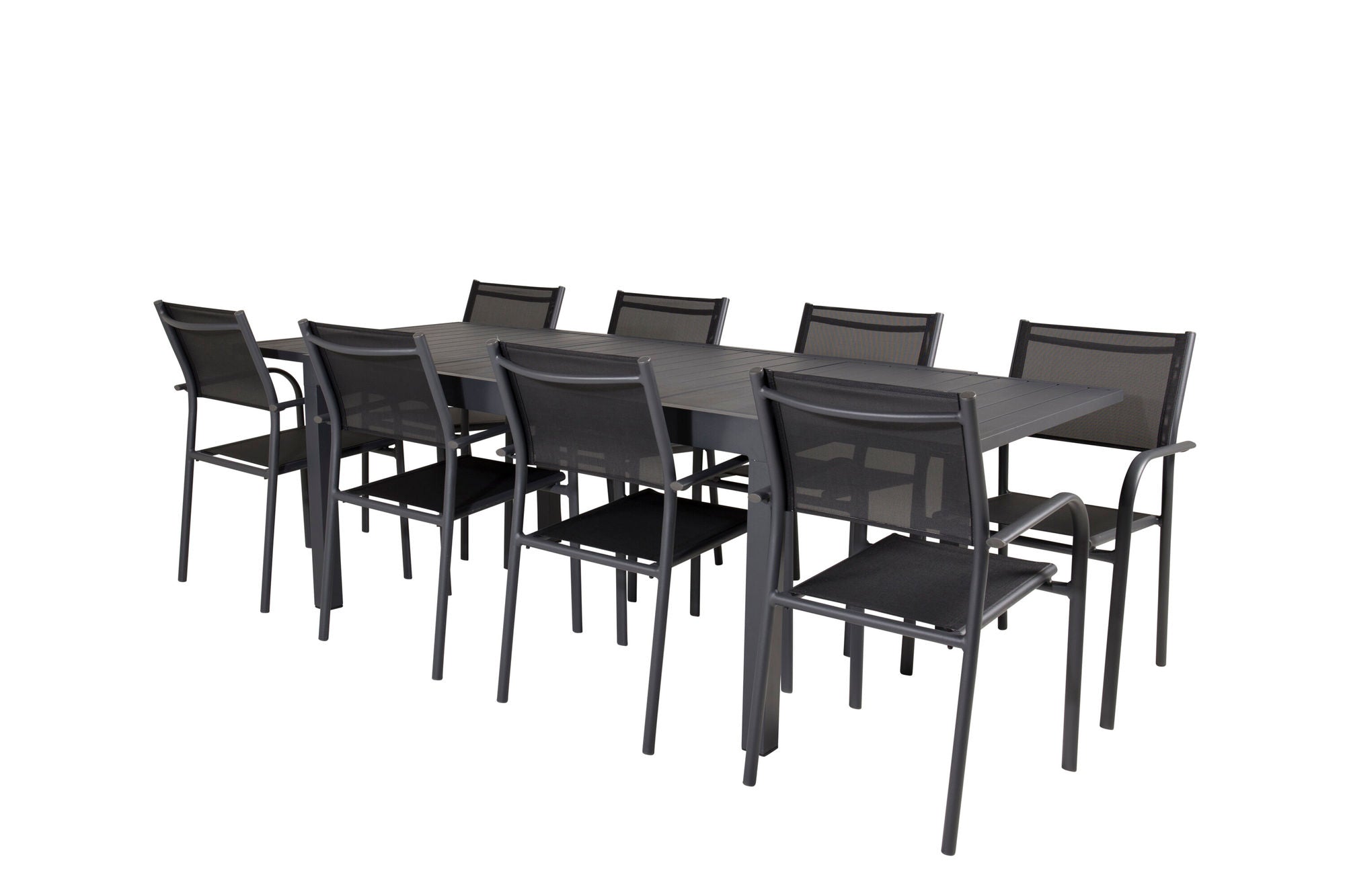 Venture Home Marbella bord 160/240 - Black/Black - Santorini Arm stol (Stackable) - Black alu / Black Textilene 8