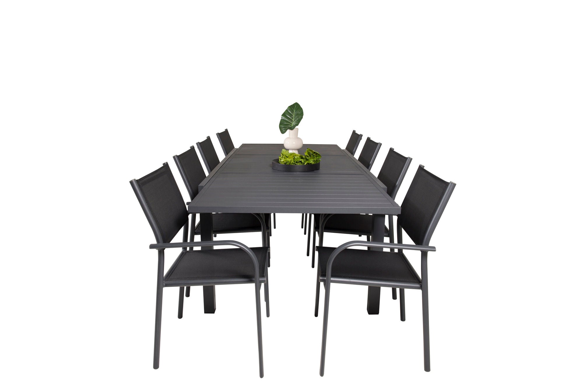 Venture Home Marbella bord 160/240 - Black/Black - Santorini Arm stol (Stackable) - Black alu / Black Textilene 8