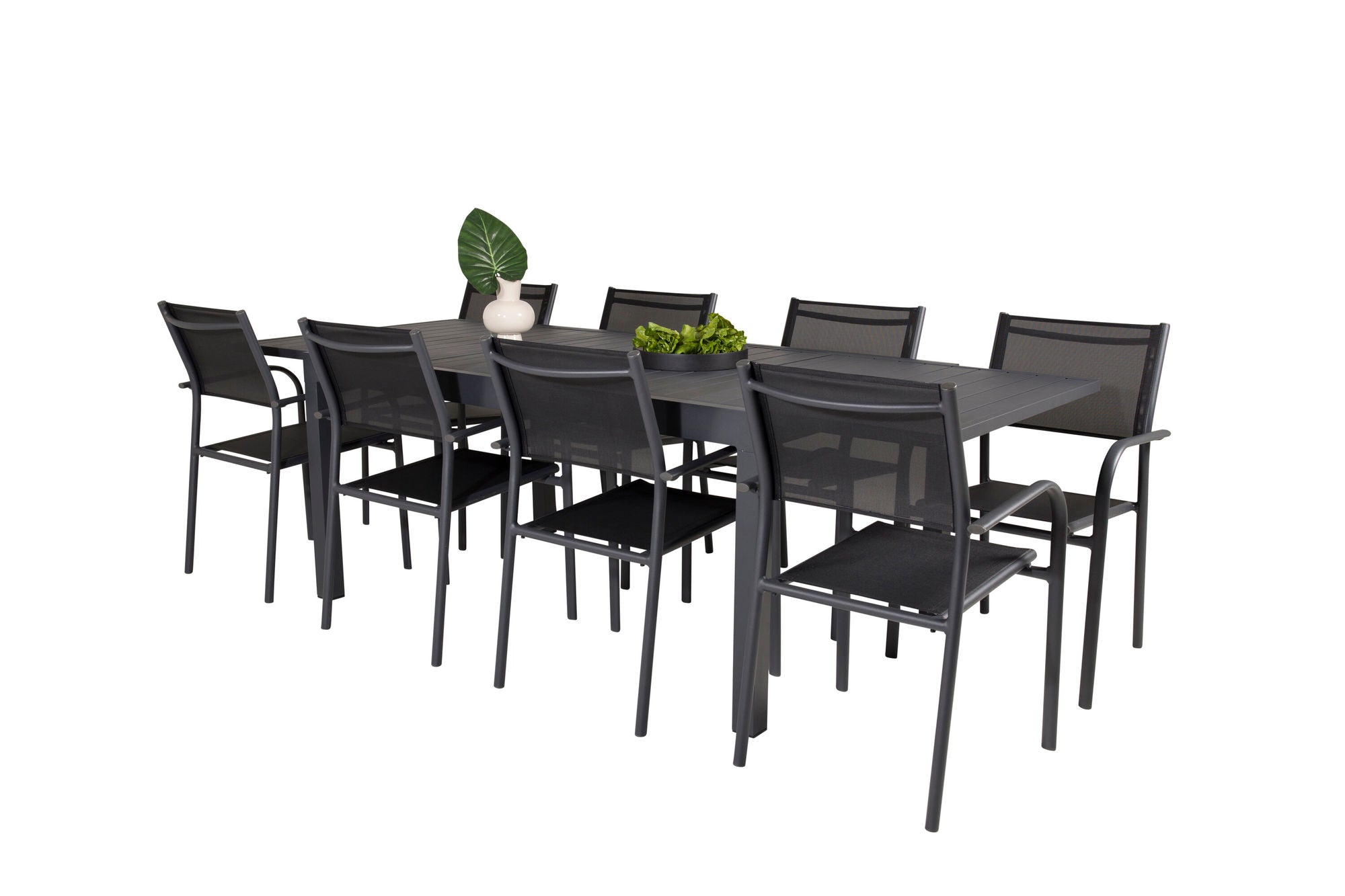 Venture Home Marbella bord 160/240 - Black/Black - Santorini Arm stol (Stackable) - Black alu / Black Textilene 8