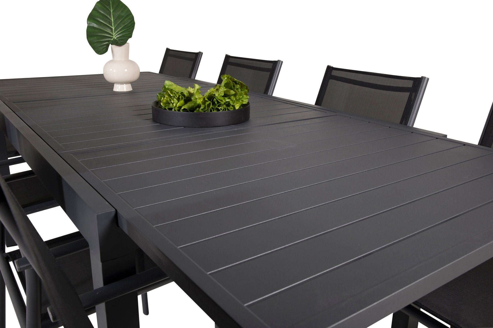 Venture Home Marbella bord 160/240 - Black/Black - Santorini Arm stol (Stackable) - Black alu / Black Textilene 8