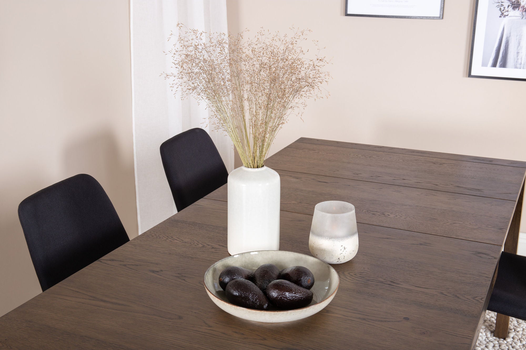 Venture Home Slider Extention bord - Smoked Oak - 170+40+40cm +Muce Spisebordsstol - Black Legs - Black Fabric_6