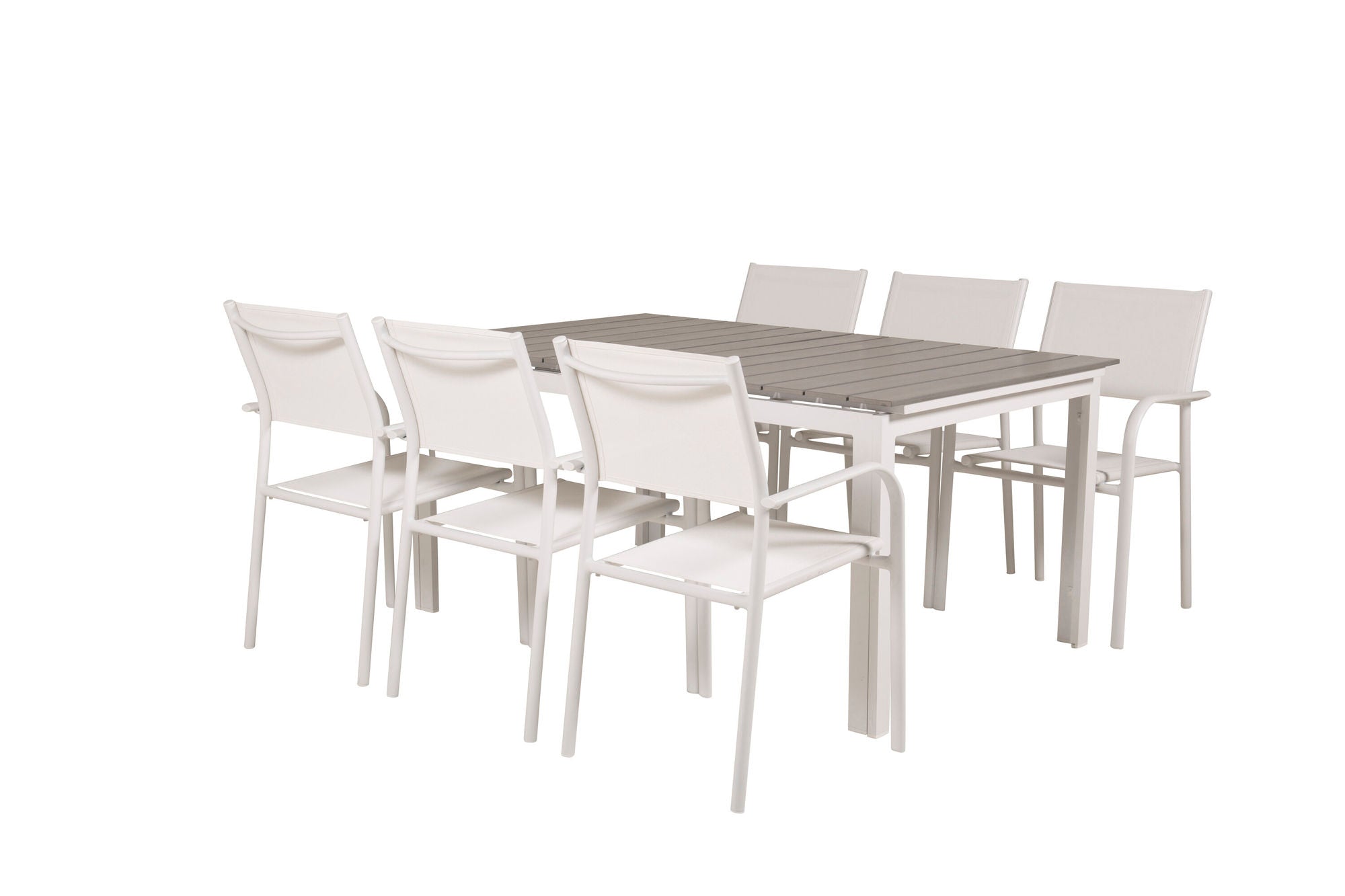 Venture Home Levels bord 160/240 - White/Grey - Santorini Arm stol (Stackable) - White Alu / White Textilene 6