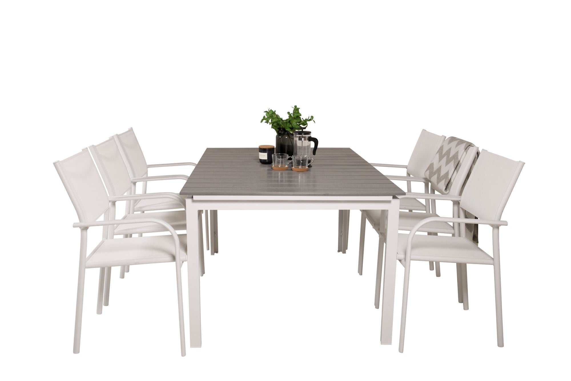 Venture Home Levels bord 160/240 - White/Grey - Santorini Arm stol (Stackable) - White Alu / White Textilene 6