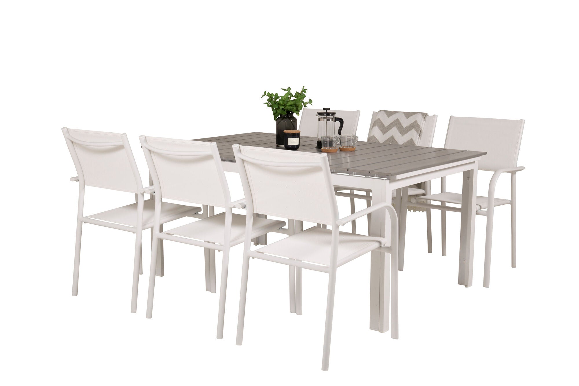 Venture Home Levels bord 160/240 - White/Grey - Santorini Arm stol (Stackable) - White Alu / White Textilene 6