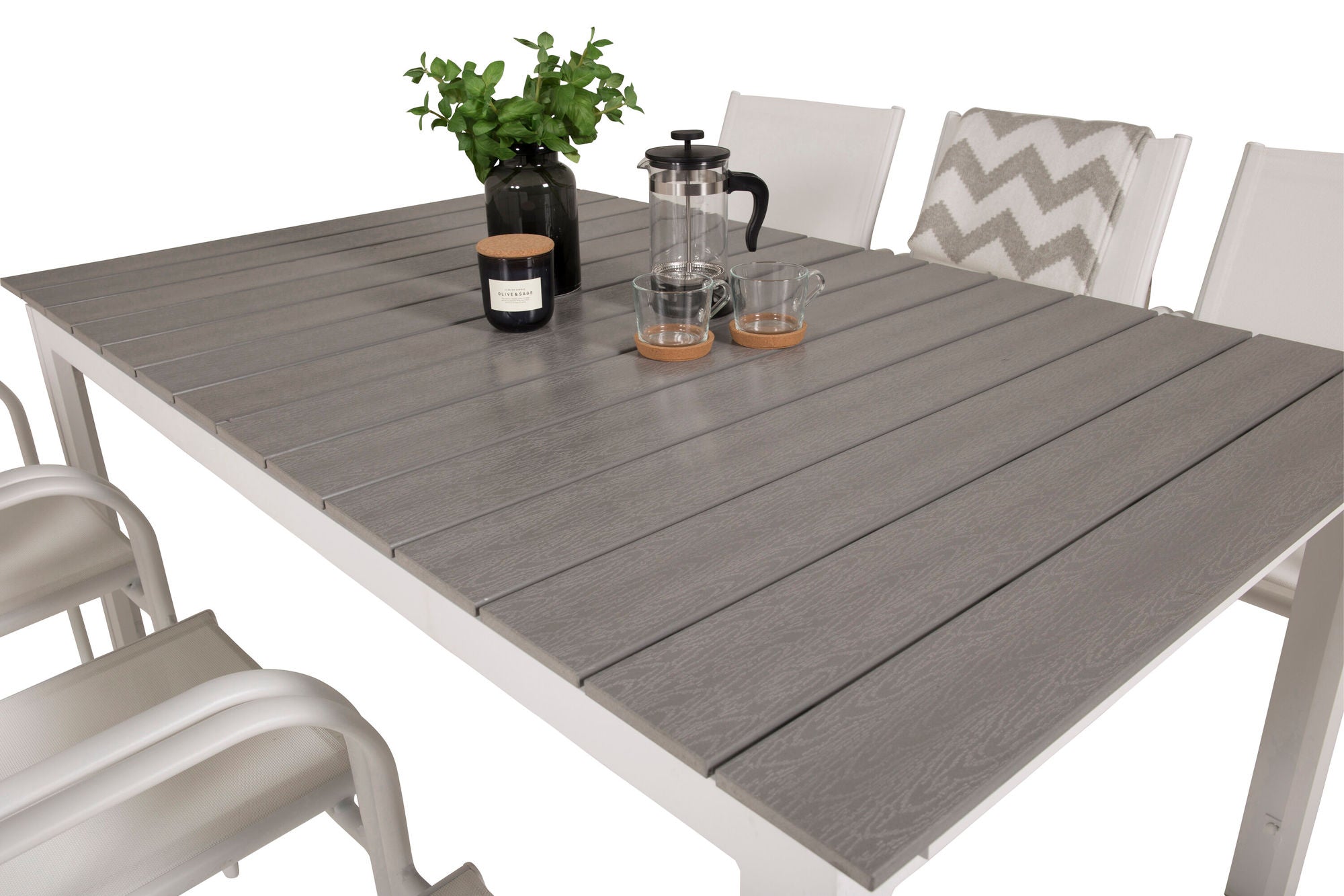 Venture Home Levels bord 160/240 - White/Grey - Santorini Arm stol (Stackable) - White Alu / White Textilene 6