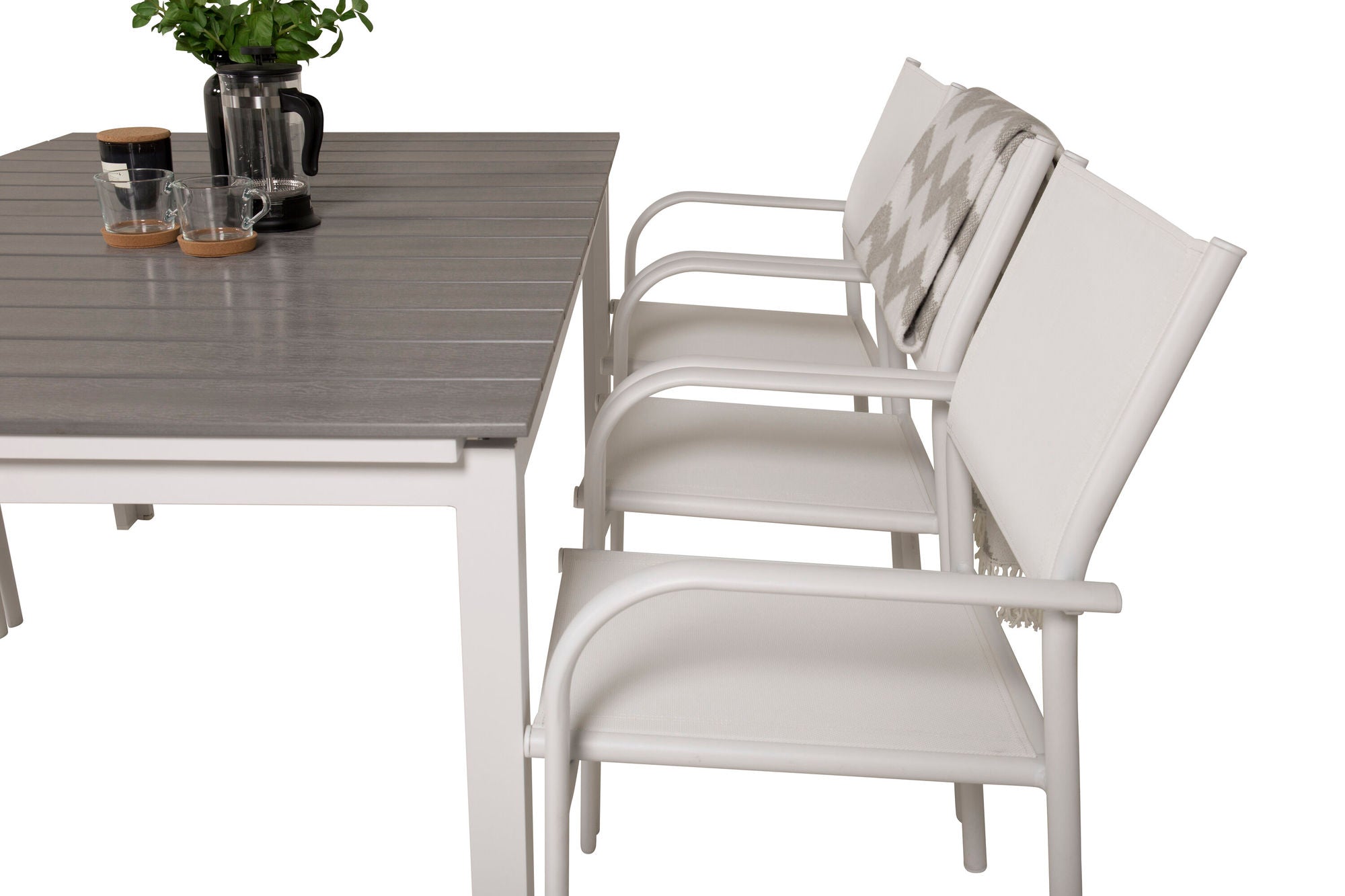 Venture Home Levels bord 160/240 - White/Grey - Santorini Arm stol (Stackable) - White Alu / White Textilene 6