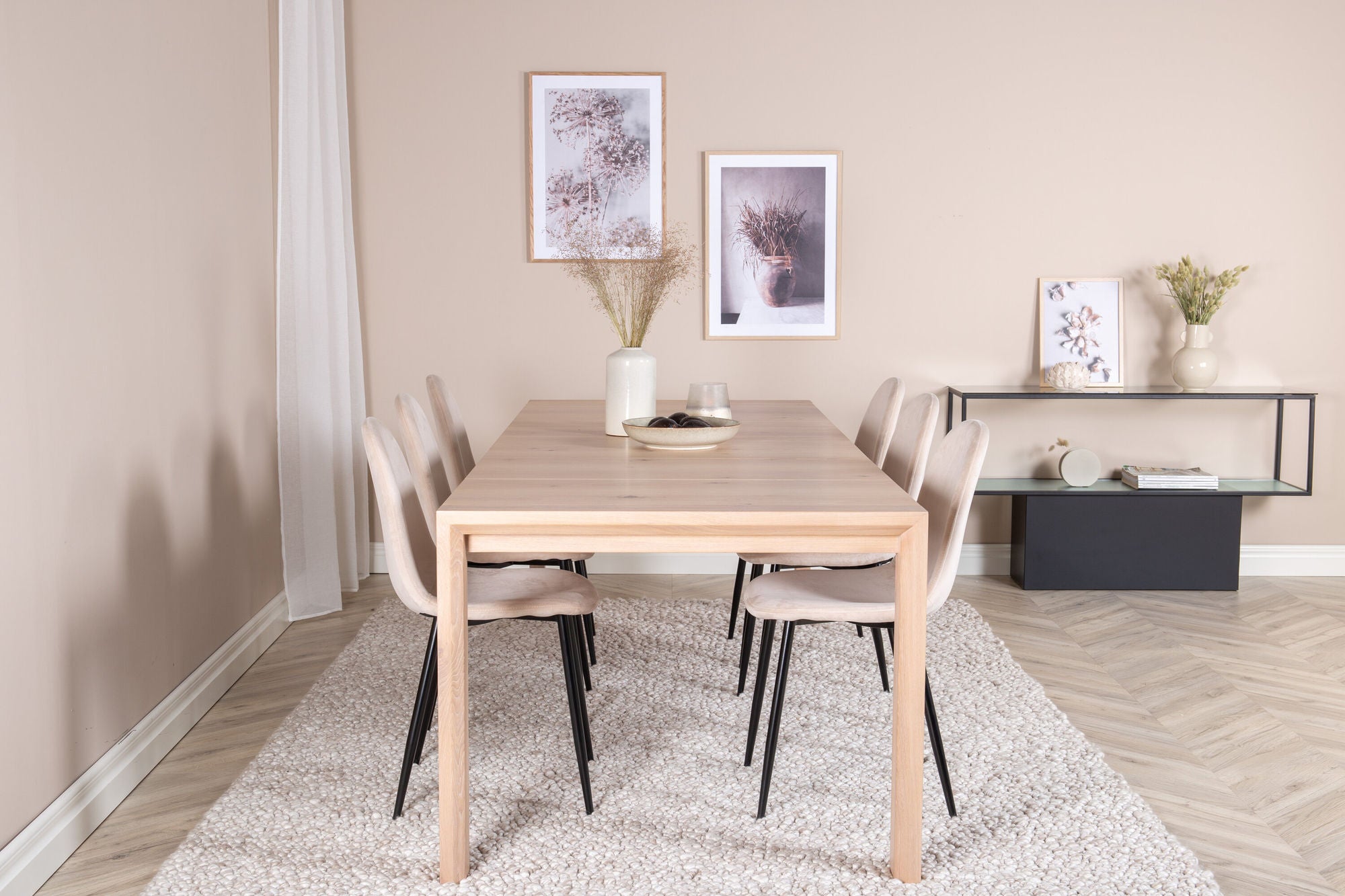 Venture Home Slider Extention bord - White Wash - 170+40+40cm +Polar Spisebordsstol- Black le