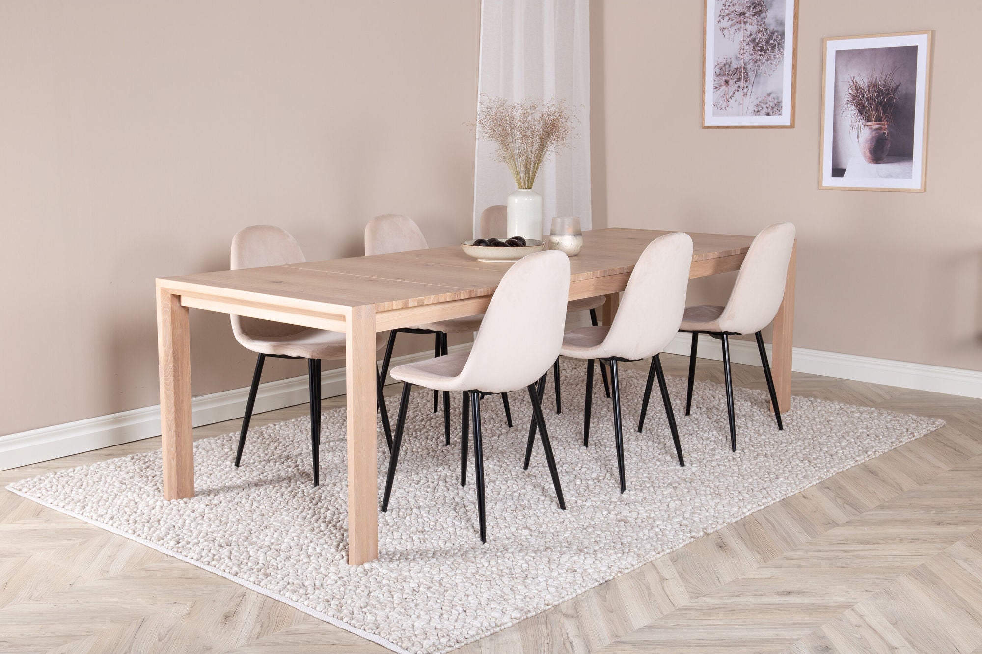 Venture Home Slider Extention bord - White Wash - 170+40+40cm +Polar Spisebordsstol- Black le