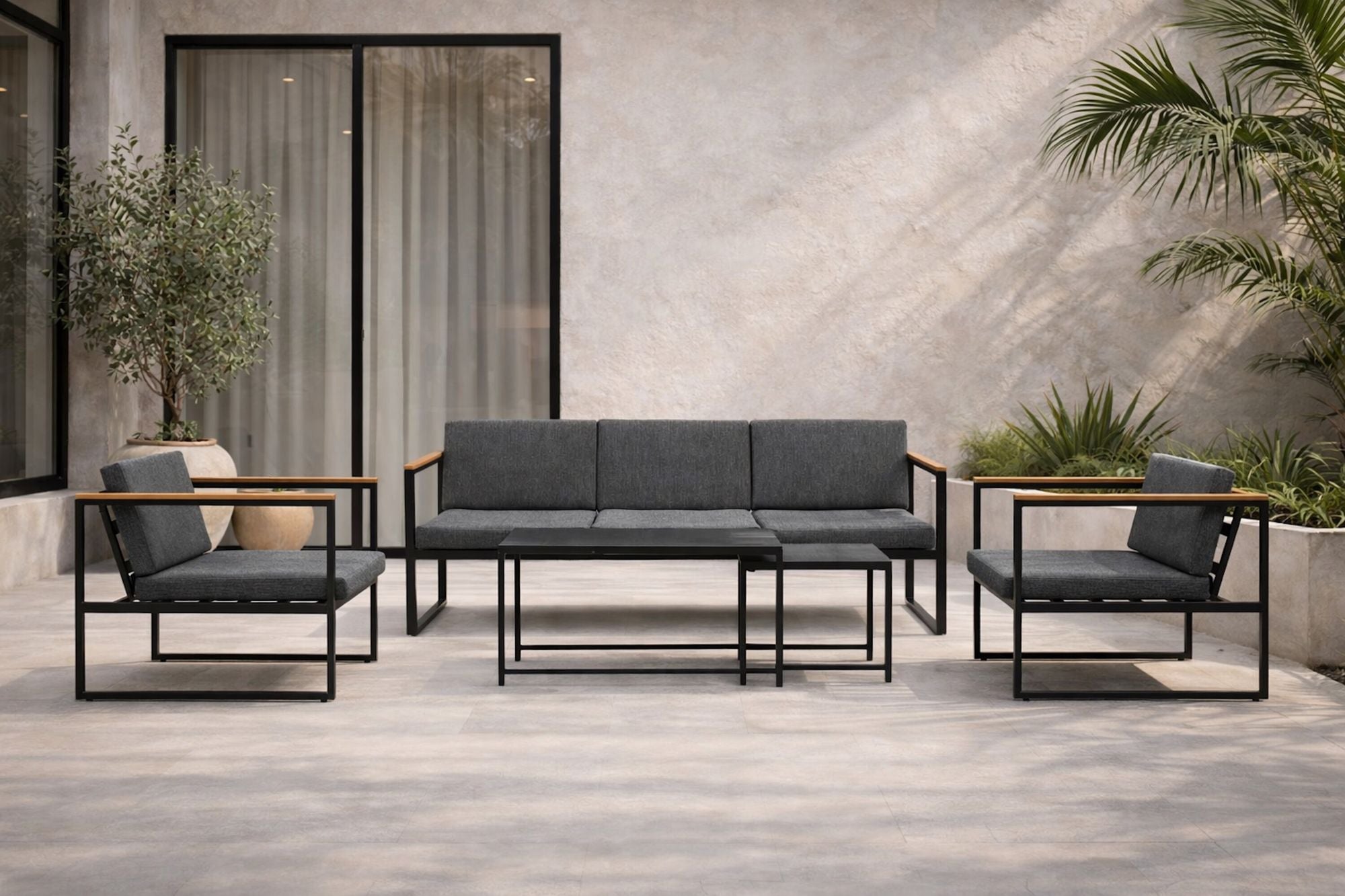 Venture Home Dakar Sofa set -Black frame/grey cushion,/Spray stone Glass