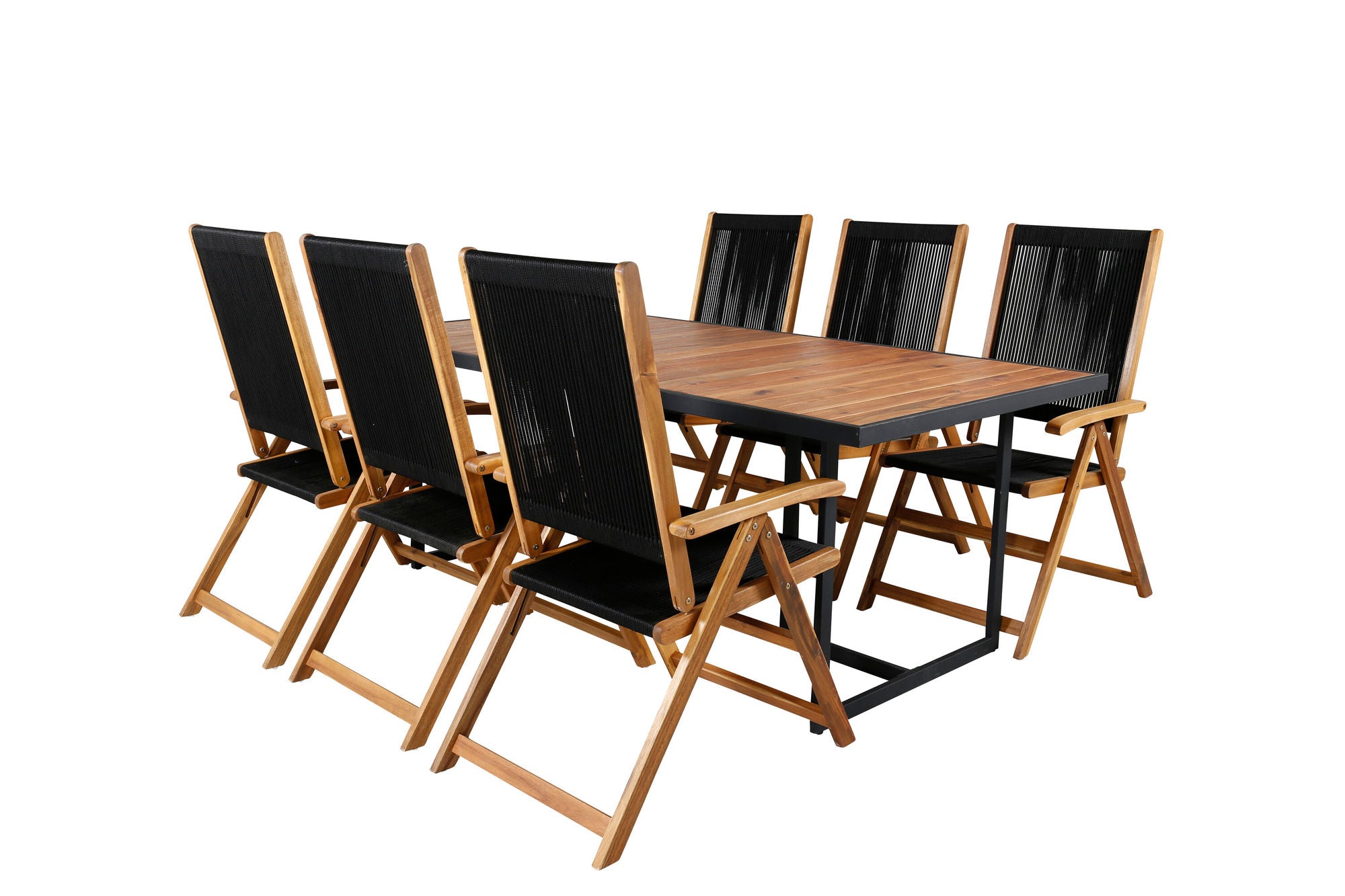 Venture Home Khung spisebord - Black Steel / Acacia (teklook) - 200*100cm+Little John foldable stol - Rope / Acacia_6