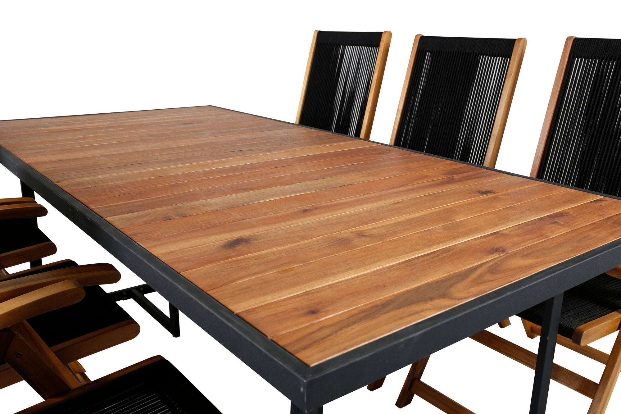 Venture Home Khung spisebord - Black Steel / Acacia (teklook) - 200*100cm+Little John foldable stol - Rope / Acacia_6