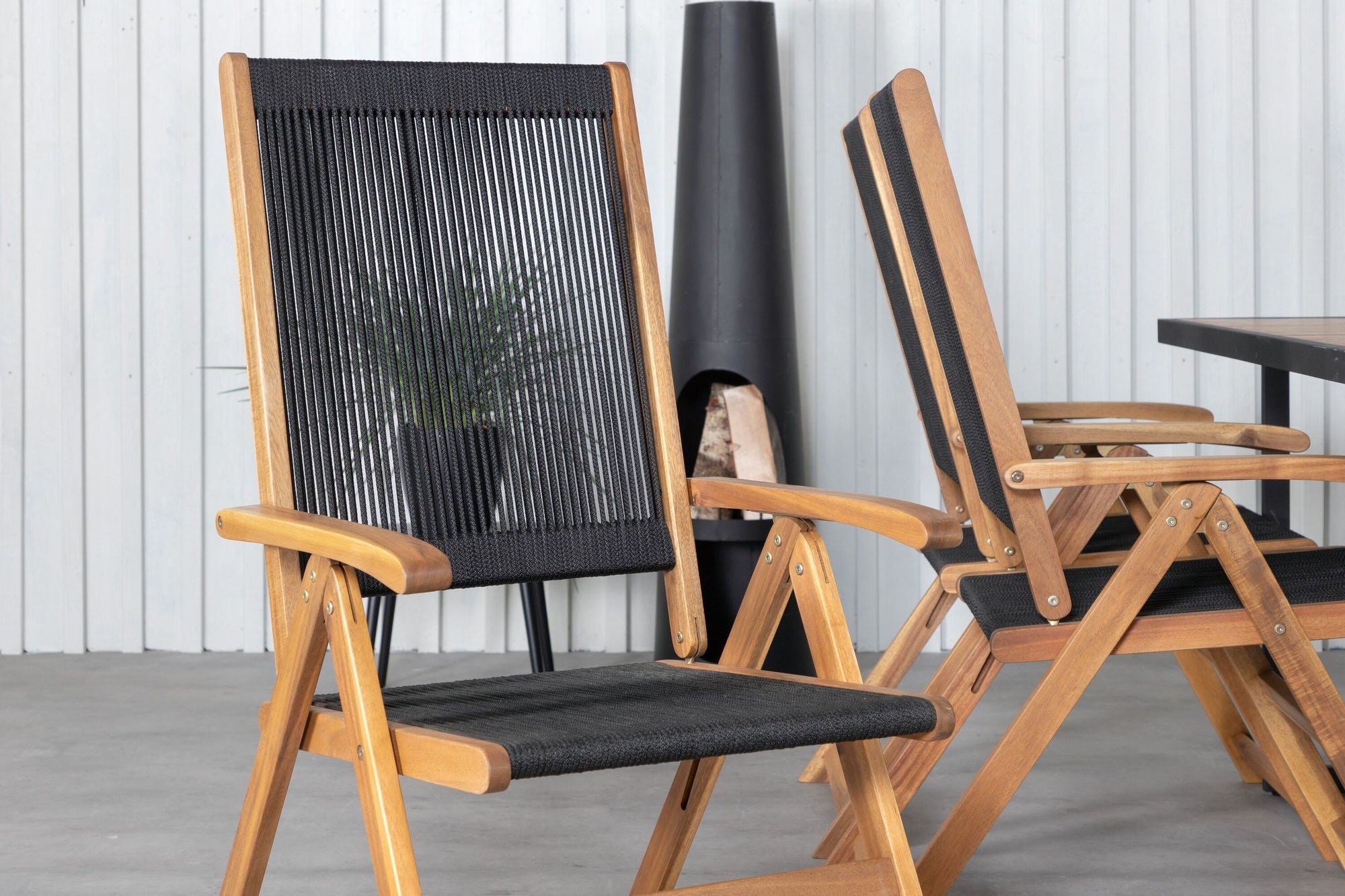 Venture Home Khung spisebord - Black Steel / Acacia (teklook) - 200*100cm+Little John foldable stol - Rope / Acacia_6