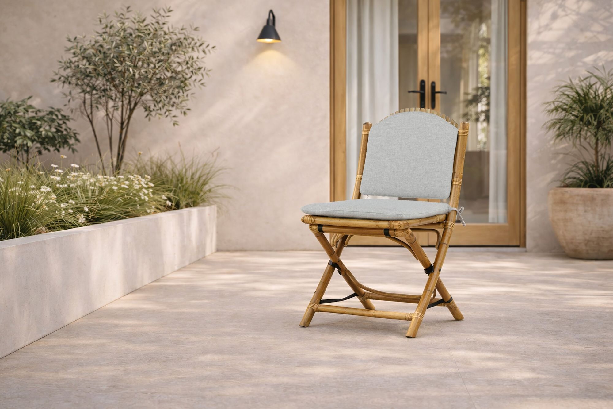 Venture Home Cane Foldable dining stol - Bamboo / Grey Cushion