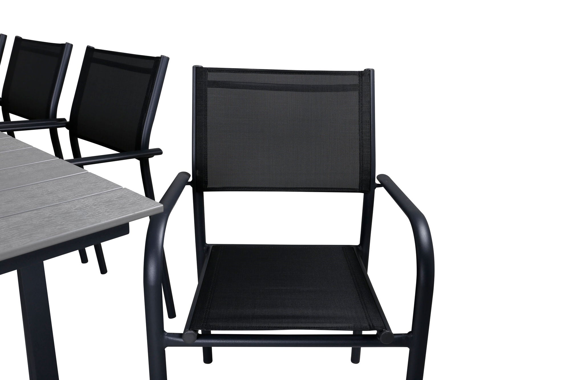Venture Home Levels bord 160/240 - Black/Grey - Santorini Arm stol (Stackable) - Black alu / Black Textilene 8