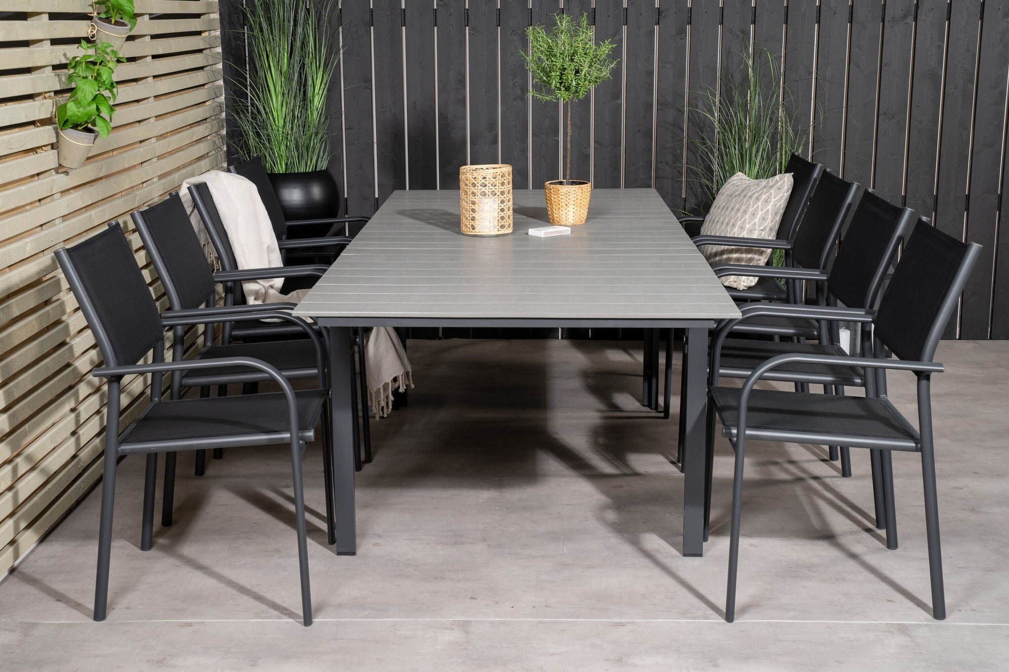 Venture Home Levels bord 160/240 - Black/Grey - Santorini Arm stol (Stackable) - Black alu / Black Textilene 8