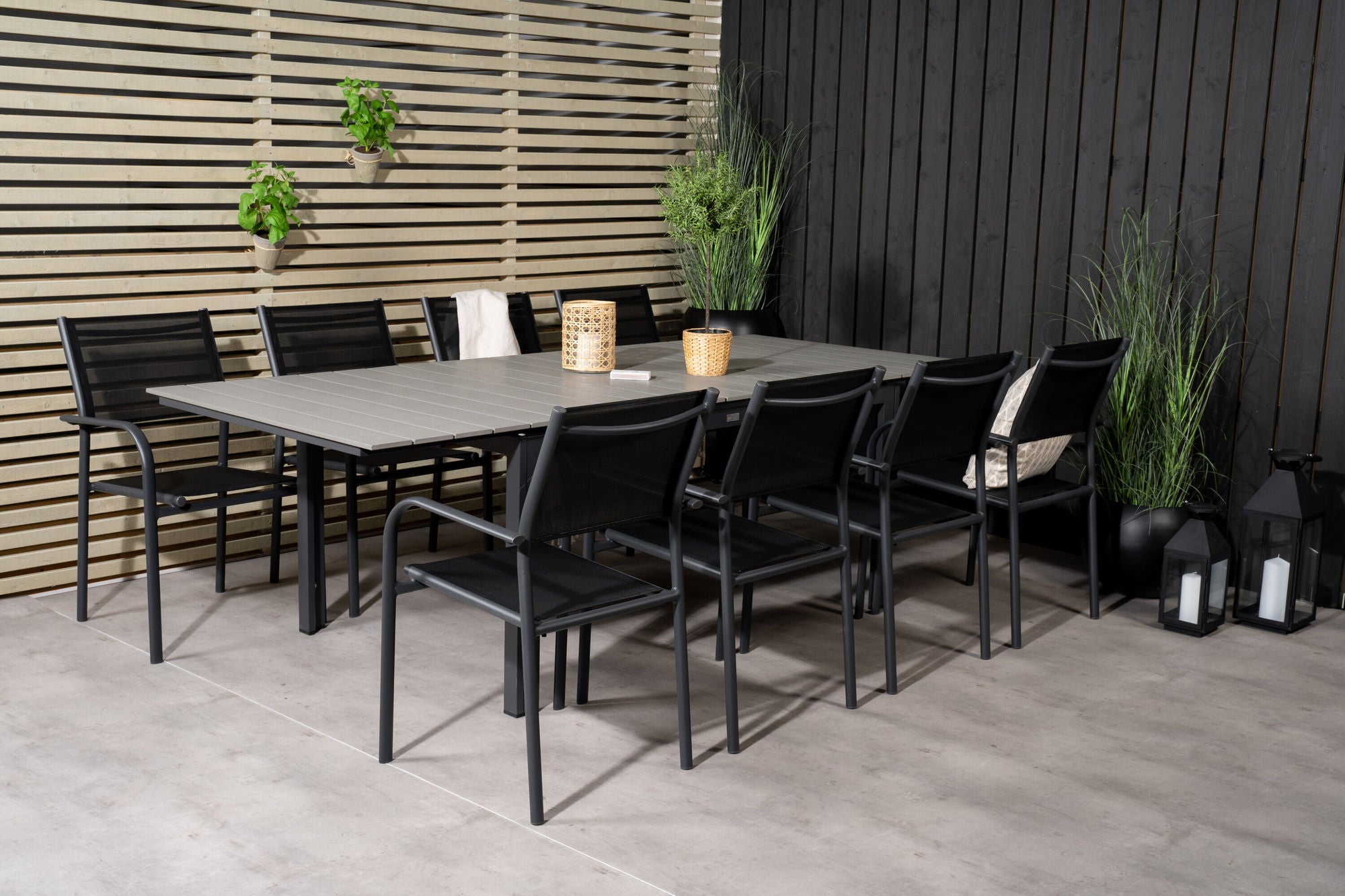 Venture Home Levels bord 160/240 - Black/Grey - Santorini Arm stol (Stackable) - Black alu / Black Textilene 8