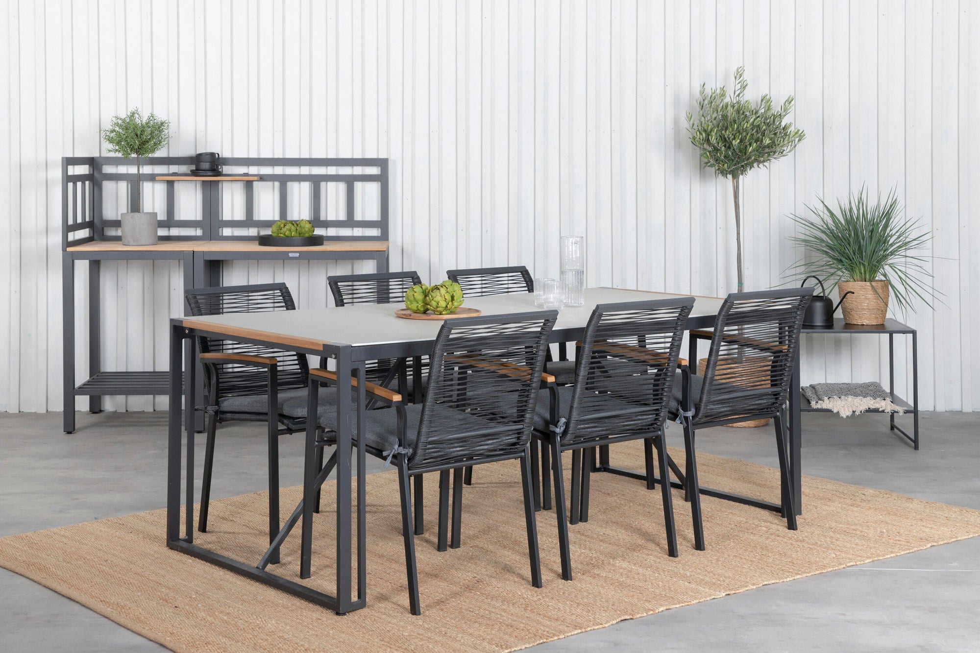 Venture Home Texas spisebord 200*100 - Black Alu / Teak / Grey Spray stone+Dallas Spisebordsstol_6