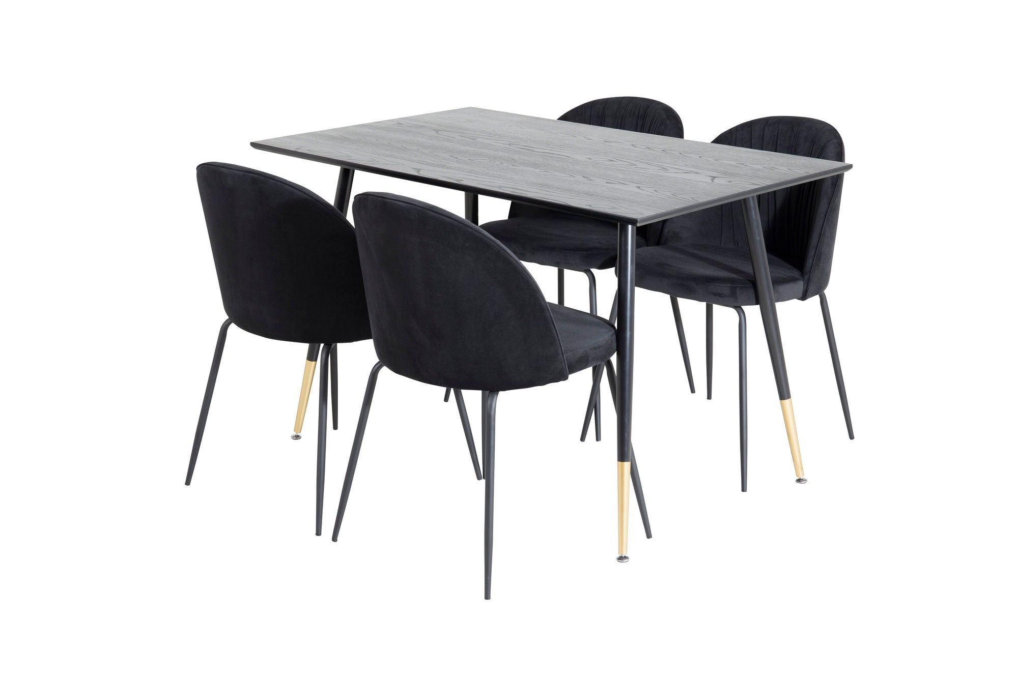 Venture Home Dipp spisebord - 120 cm - Black Veneer - Black Legs w. Brass dipp+Wrinkles Spisebordsstol - Black Legs - Black Velvet_4