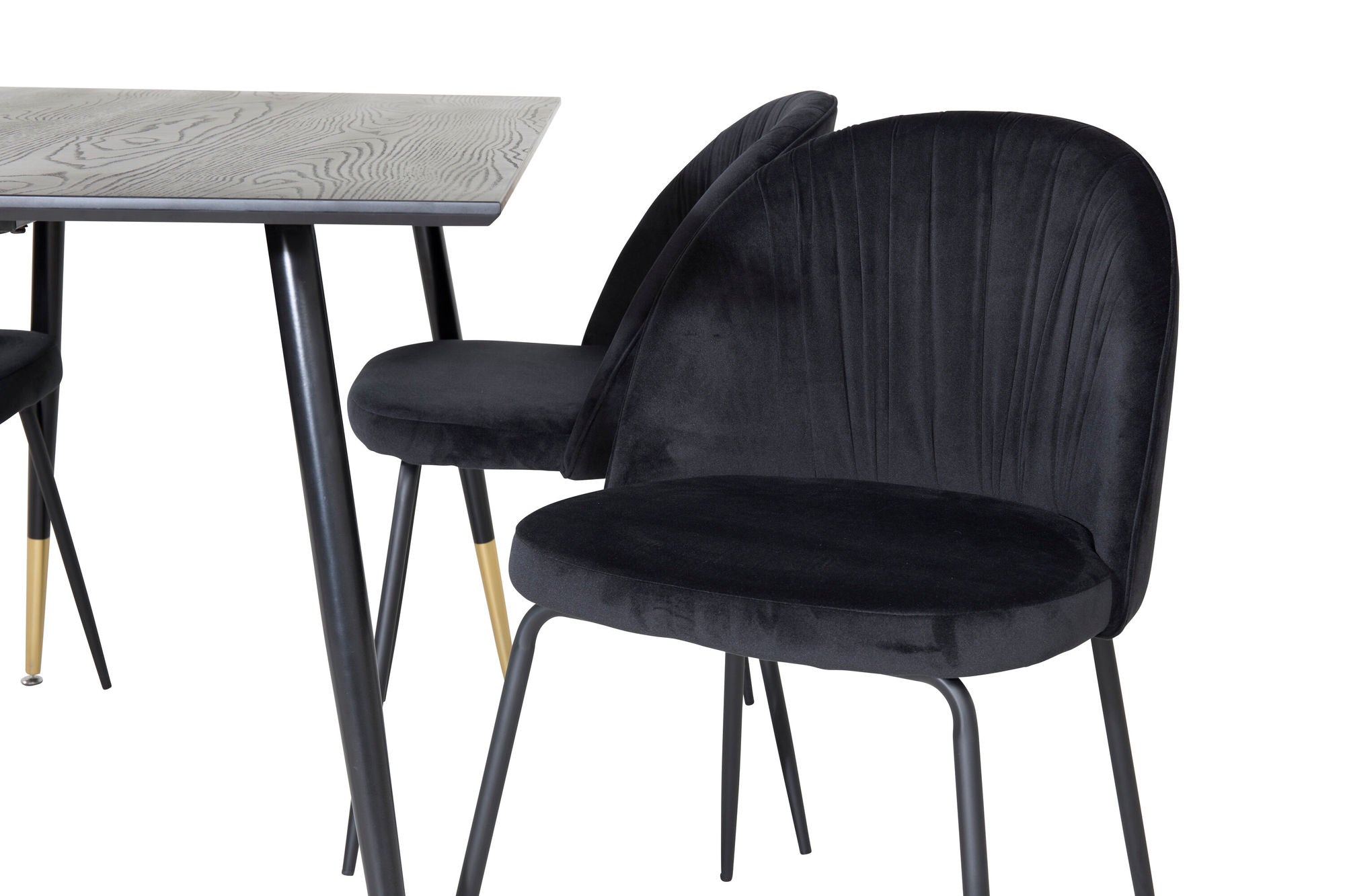 Venture Home Dipp spisebord - 120 cm - Black Veneer - Black Legs w. Brass dipp+Wrinkles Spisebordsstol - Black Legs - Black Velvet_4