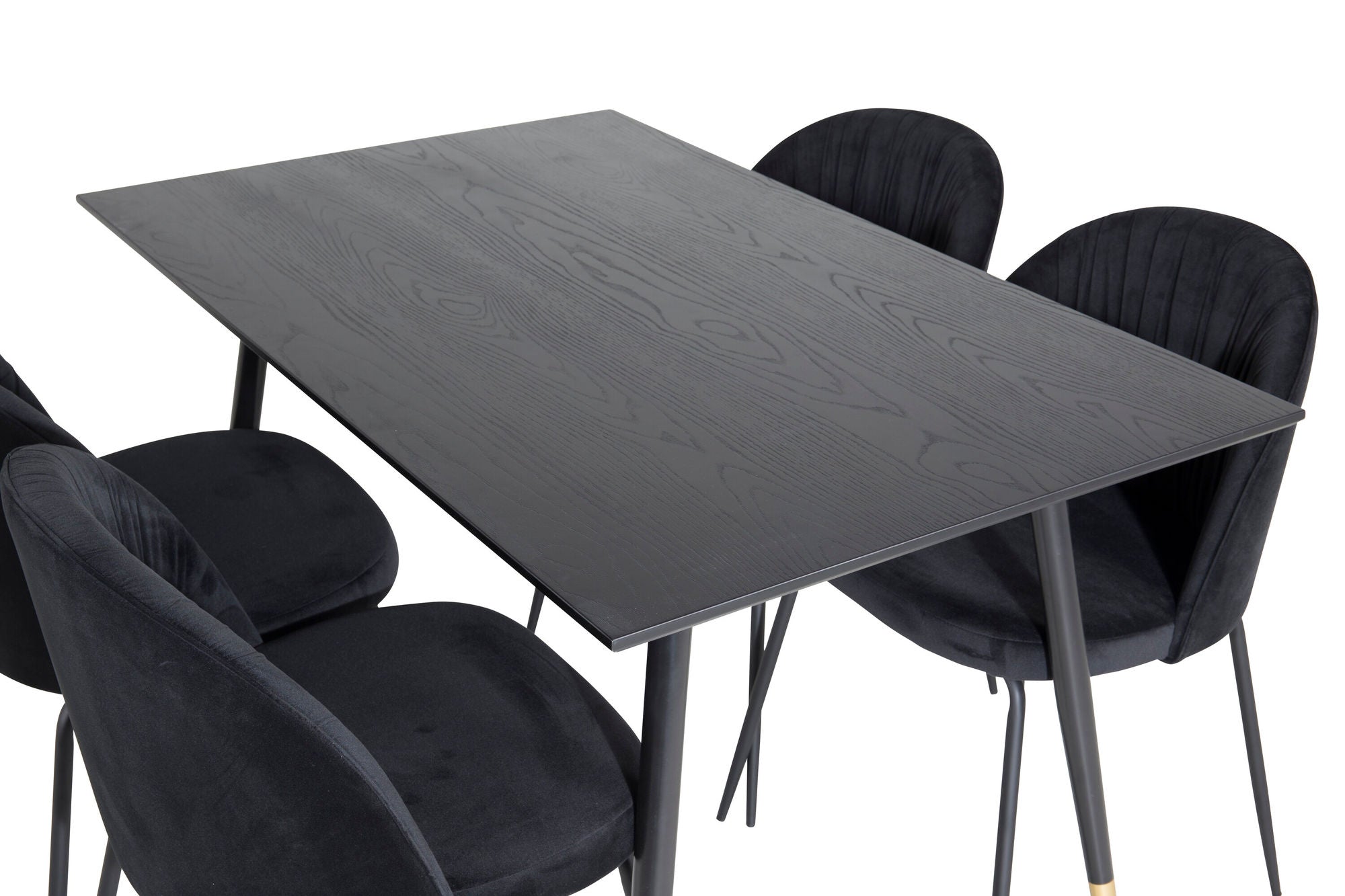 Venture Home Dipp spisebord - 120 cm - Black Veneer - Black Legs w. Brass dipp+Wrinkles Spisebordsstol - Black Legs - Black Velvet_4