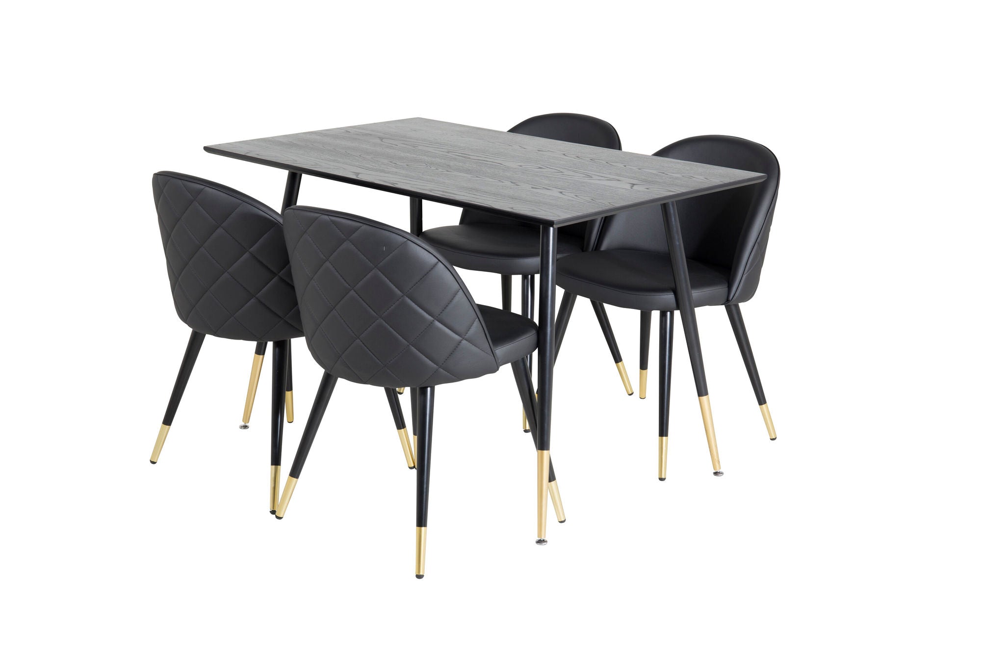 Venture Home Dipp spisebord - 120 cm - Black Veneer - Black Legs w. Brass dipp+Velvet Spisebordsstol w. Stiches - PU - Black / Black_4