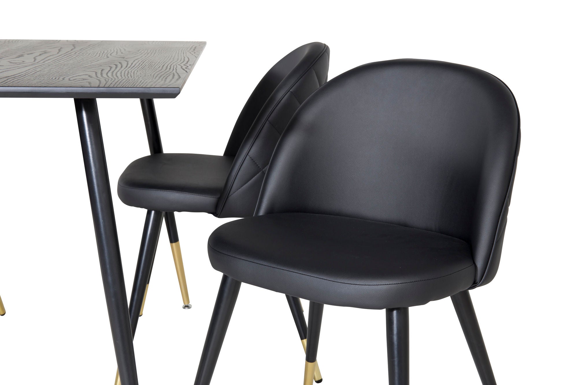 Venture Home Dipp spisebord - 120 cm - Black Veneer - Black Legs w. Brass dipp+Velvet Spisebordsstol w. Stiches - PU - Black / Black_4