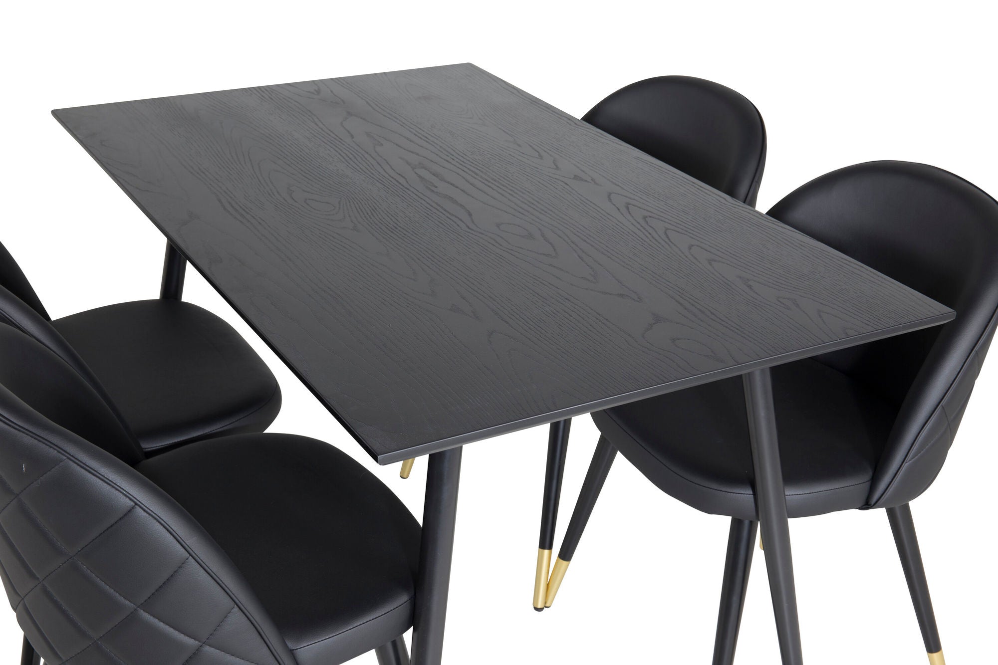 Venture Home Dipp spisebord - 120 cm - Black Veneer - Black Legs w. Brass dipp+Velvet Spisebordsstol w. Stiches - PU - Black / Black_4