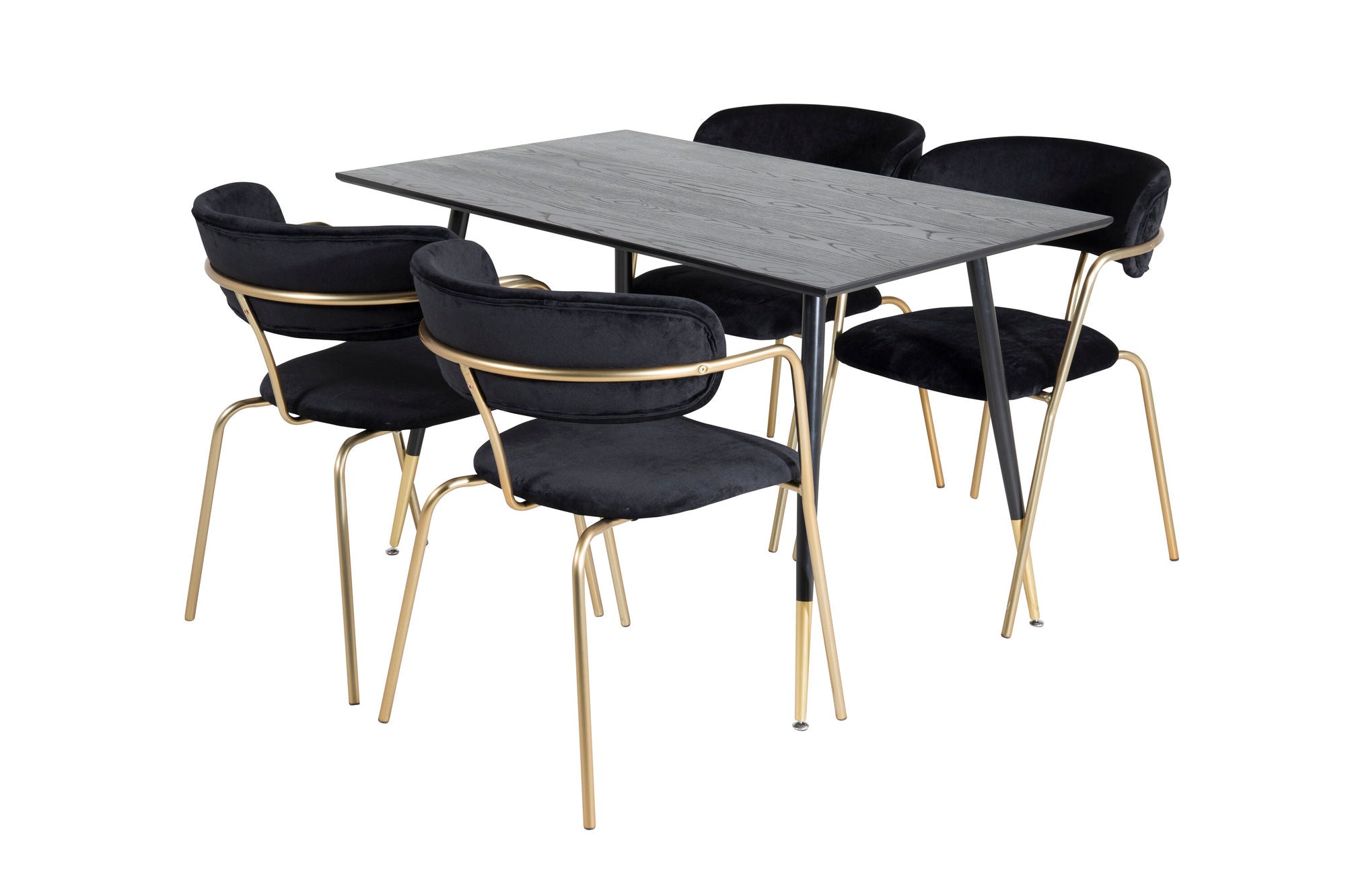Venture Home Dipp spisebord - 120 cm - Black Veneer - Black Legs w. Brass dipp+Arrow armchair - Brass Legs - Black Velvet_4