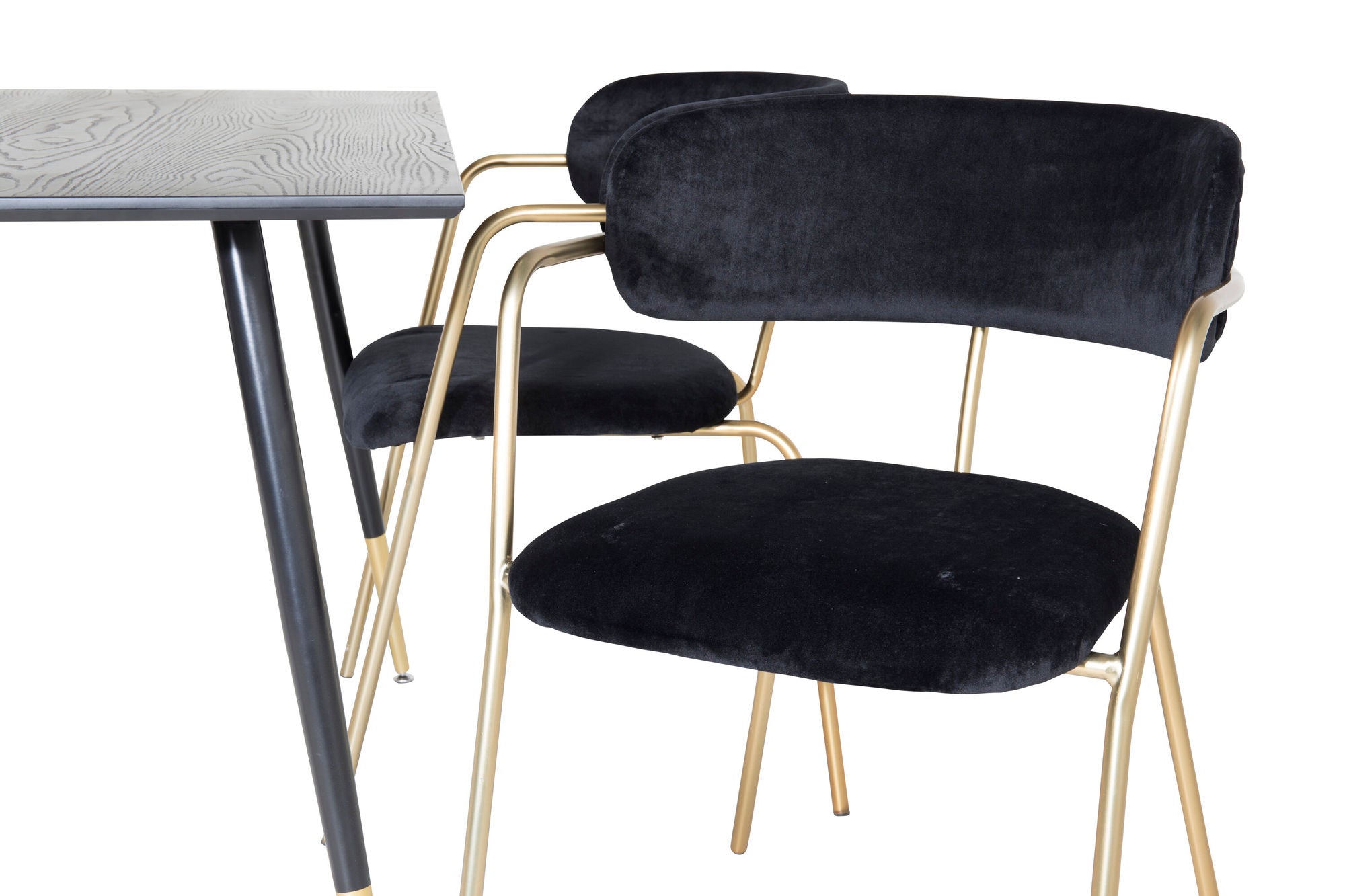 Venture Home Dipp spisebord - 120 cm - Black Veneer - Black Legs w. Brass dipp+Arrow armchair - Brass Legs - Black Velvet_4