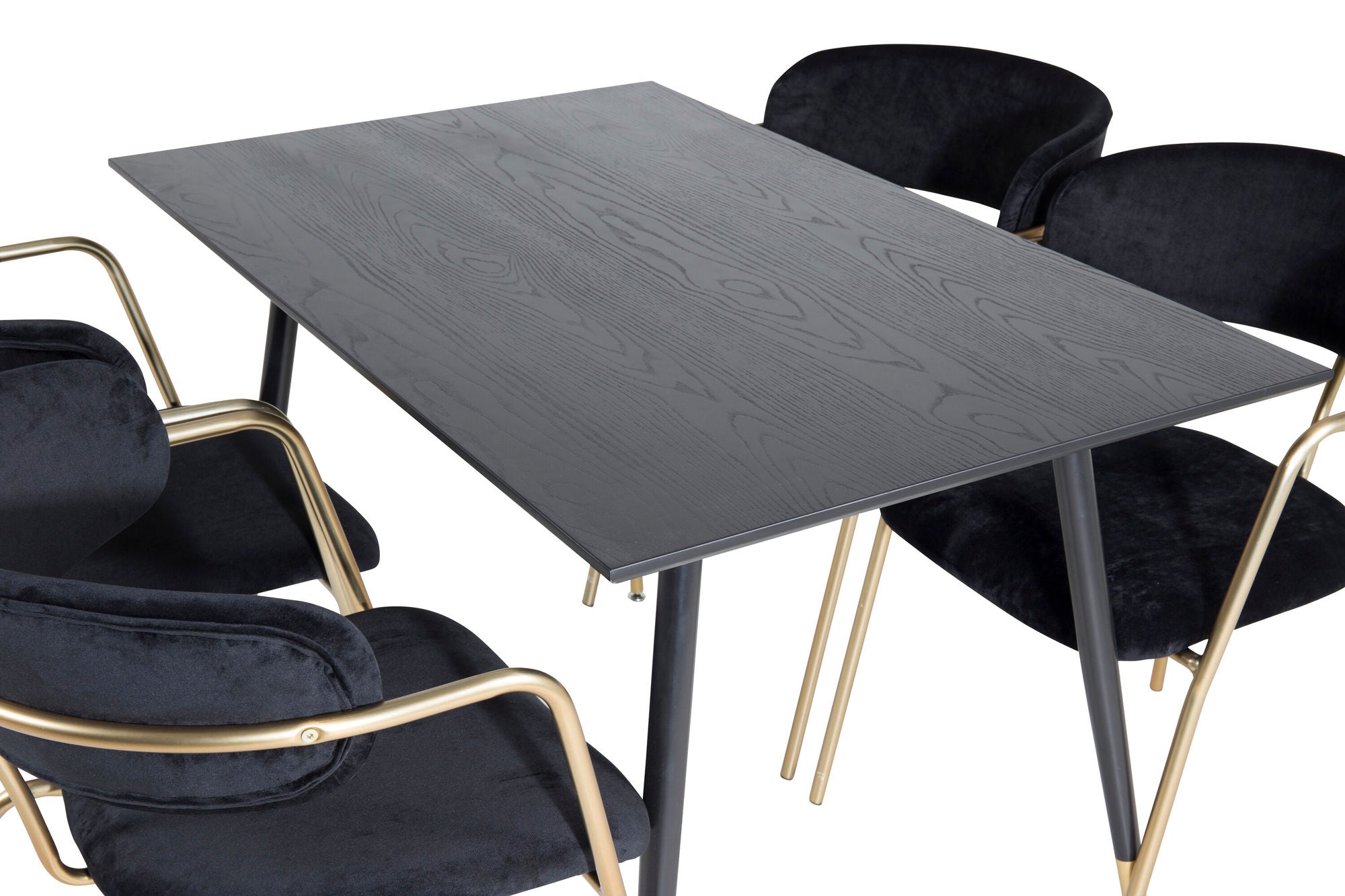 Venture Home Dipp spisebord - 120 cm - Black Veneer - Black Legs w. Brass dipp+Arrow armchair - Brass Legs - Black Velvet_4