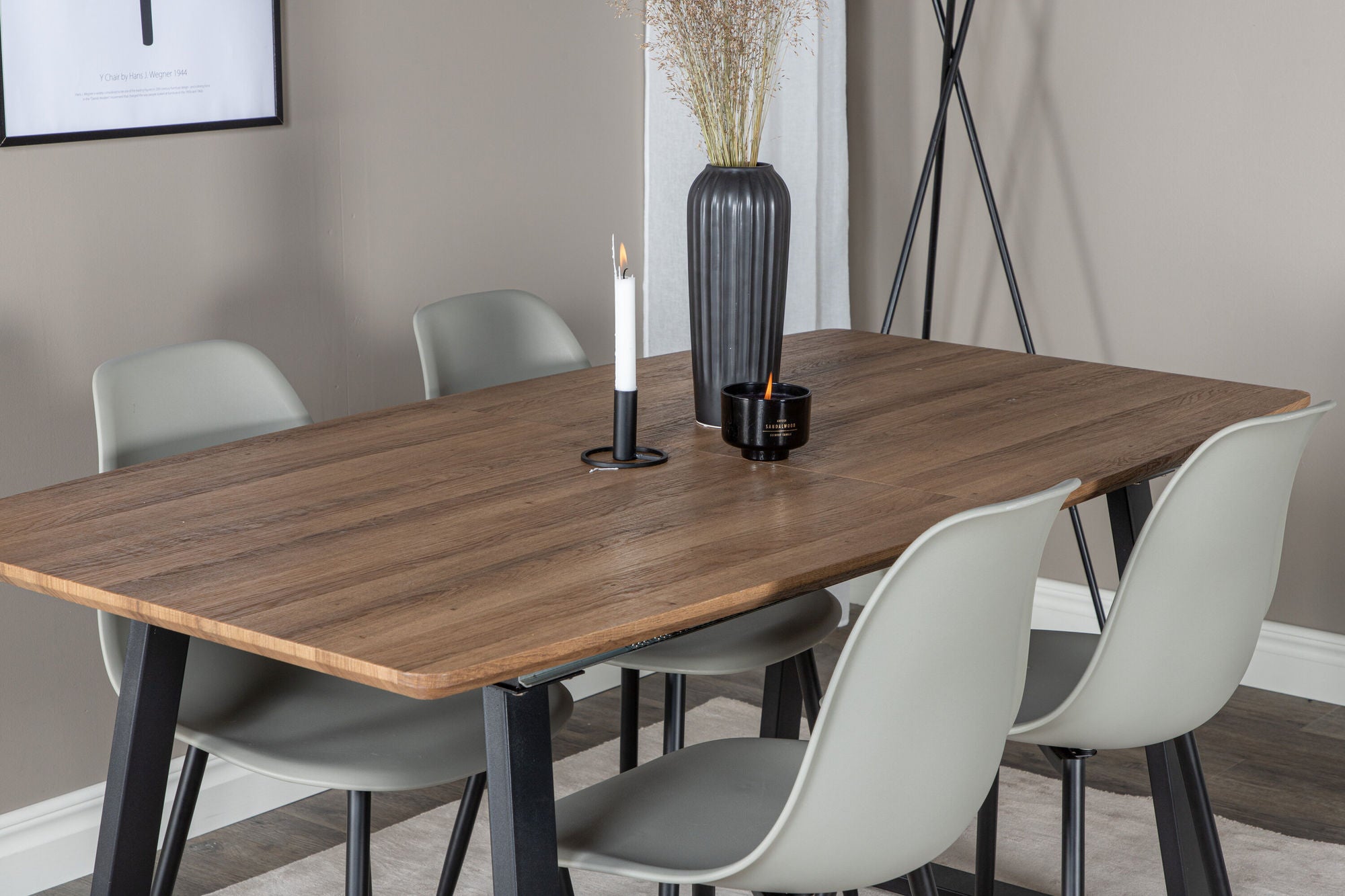 Venture Home Inca spisebord - 160/200*85*H75 - Oak / Black+Polar Plastic Spisebordsstol - Black Legs / Grey Plastic_4