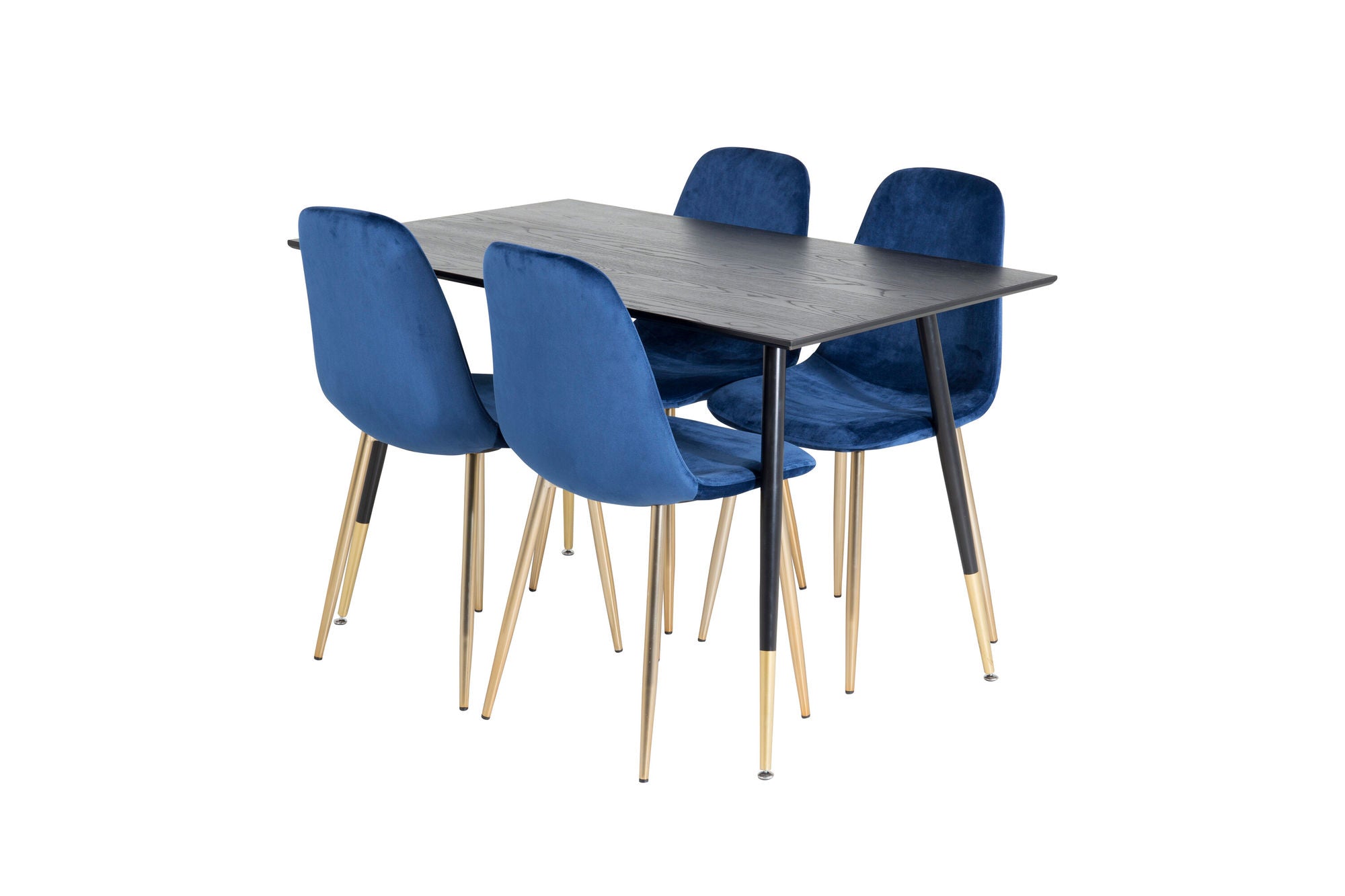 Venture Home Dipp spisebord - 120 cm - Black Veneer - Black Legs w. Brass dipp+Polar Spisebordsstol - Blue / Brass_4