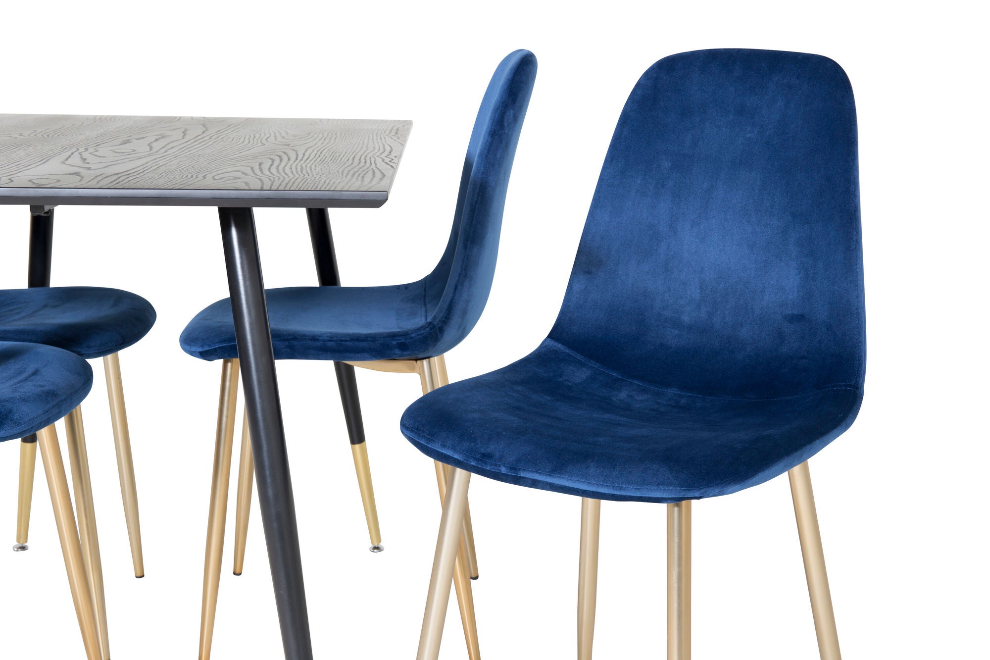 Venture Home Dipp spisebord - 120 cm - Black Veneer - Black Legs w. Brass dipp+Polar Spisebordsstol - Blue / Brass_4