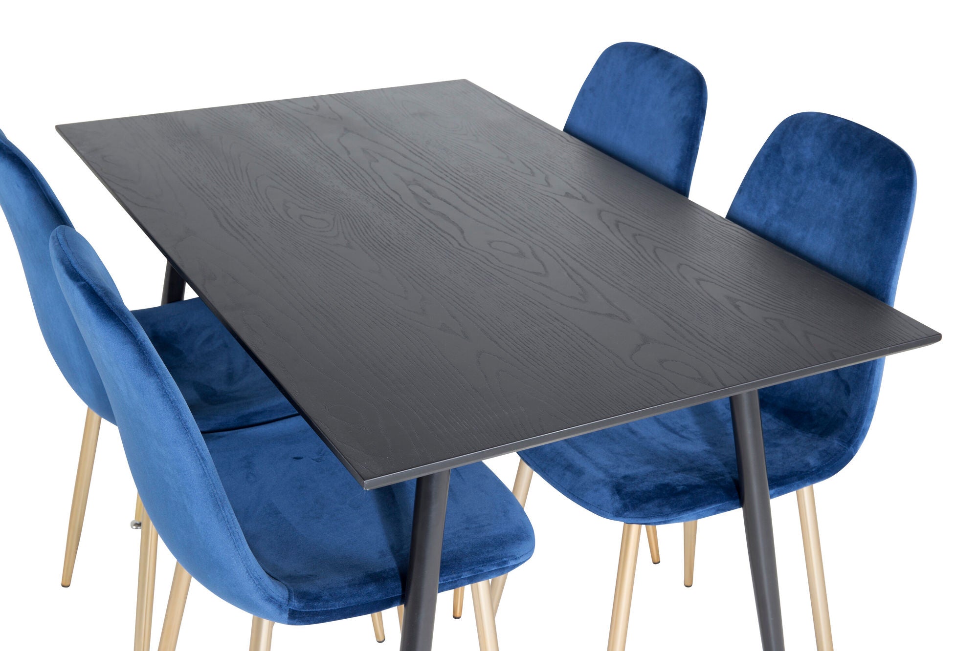 Venture Home Dipp spisebord - 120 cm - Black Veneer - Black Legs w. Brass dipp+Polar Spisebordsstol - Blue / Brass_4