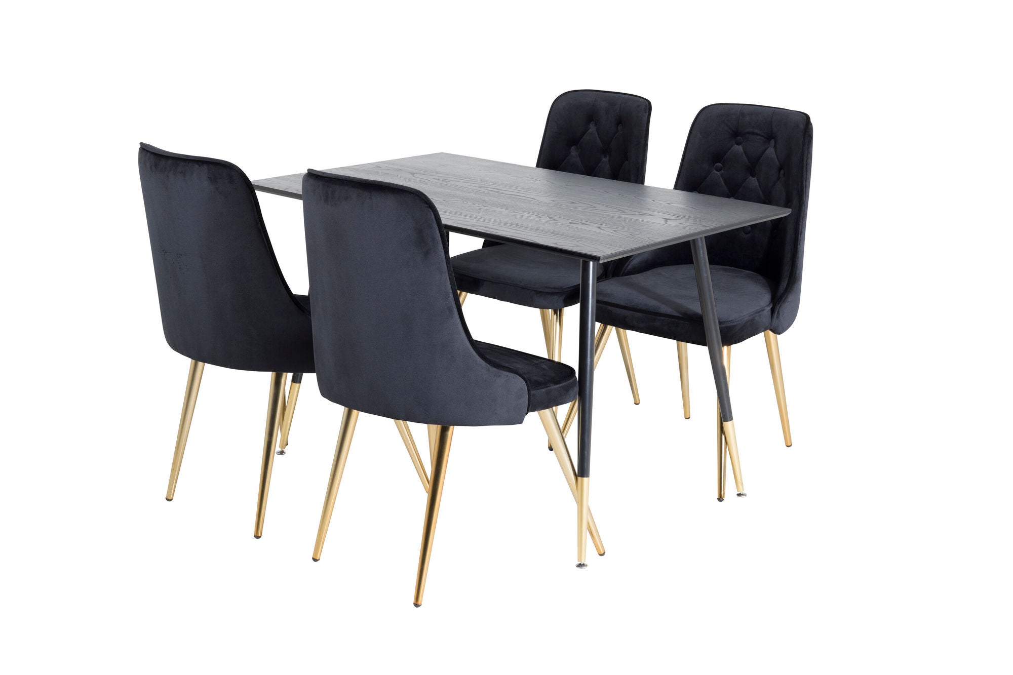 Venture Home Dipp spisebord - 120 cm - Black Veneer - Black Legs w. Brass dipp+Velvet Deluxe Spisebordsstol - Black / Brass_4