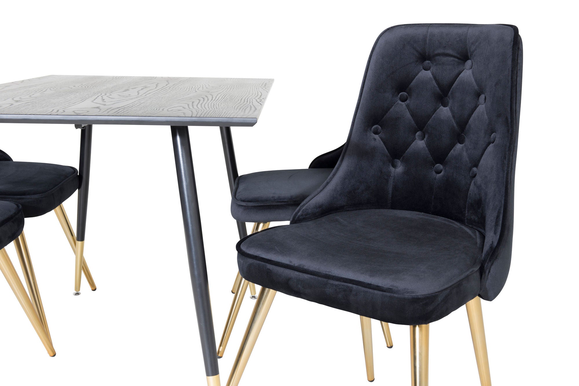 Venture Home Dipp spisebord - 120 cm - Black Veneer - Black Legs w. Brass dipp+Velvet Deluxe Spisebordsstol - Black / Brass_4