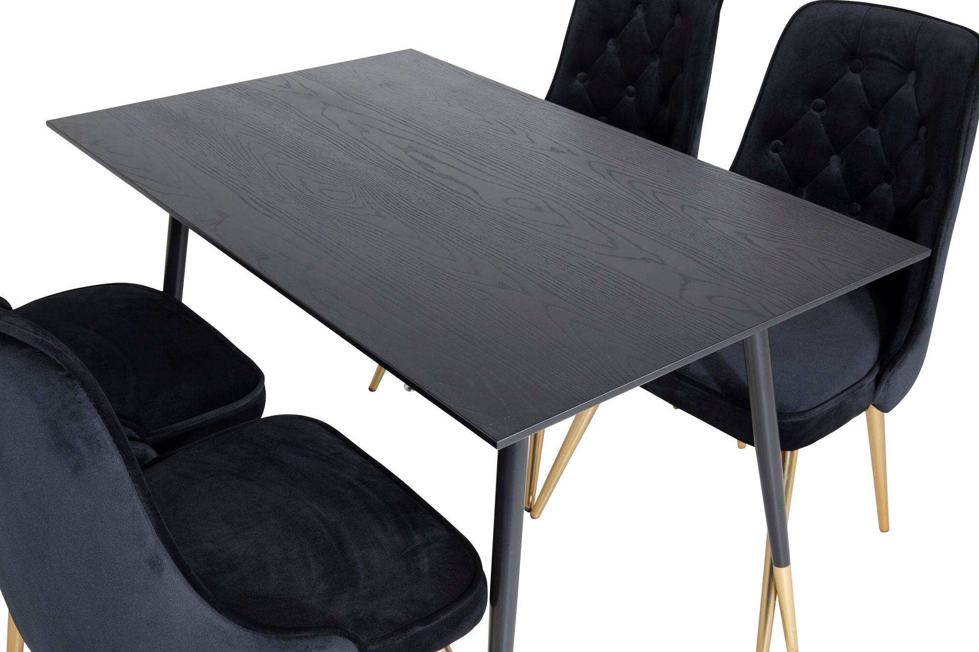 Venture Home Dipp spisebord - 120 cm - Black Veneer - Black Legs w. Brass dipp+Velvet Deluxe Spisebordsstol - Black / Brass_4
