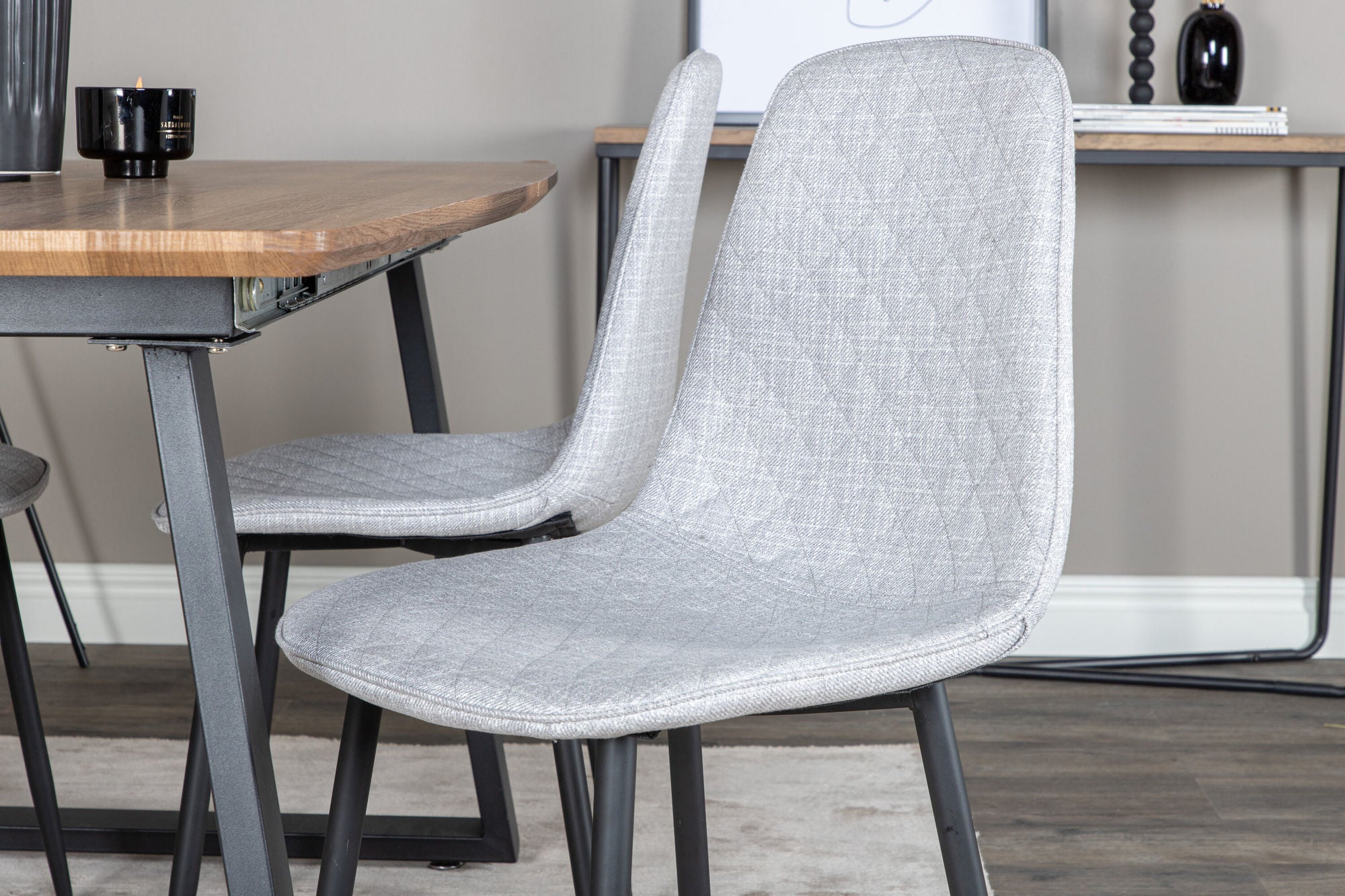 Venture Home Inca spisebord - 160/200*85*H75 - Oak / Black+Polar Diamond Spisebordsstol - Black Legs - Grey Fabric_4