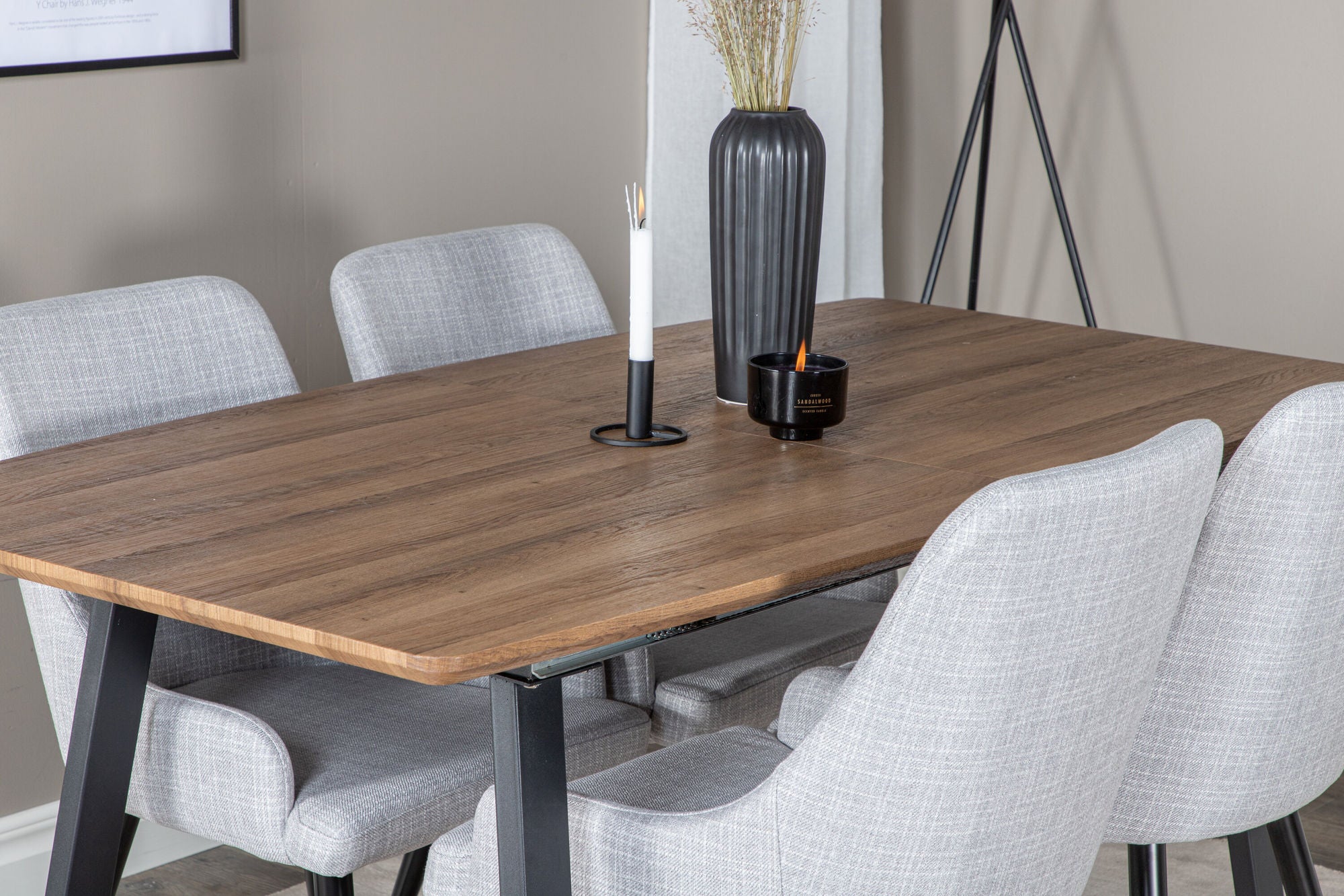 Venture Home Inca spisebord - 160/200*85*H75 - Oak / Black+Plaza Dining chair - Black legs - Light Grey Fabric_4