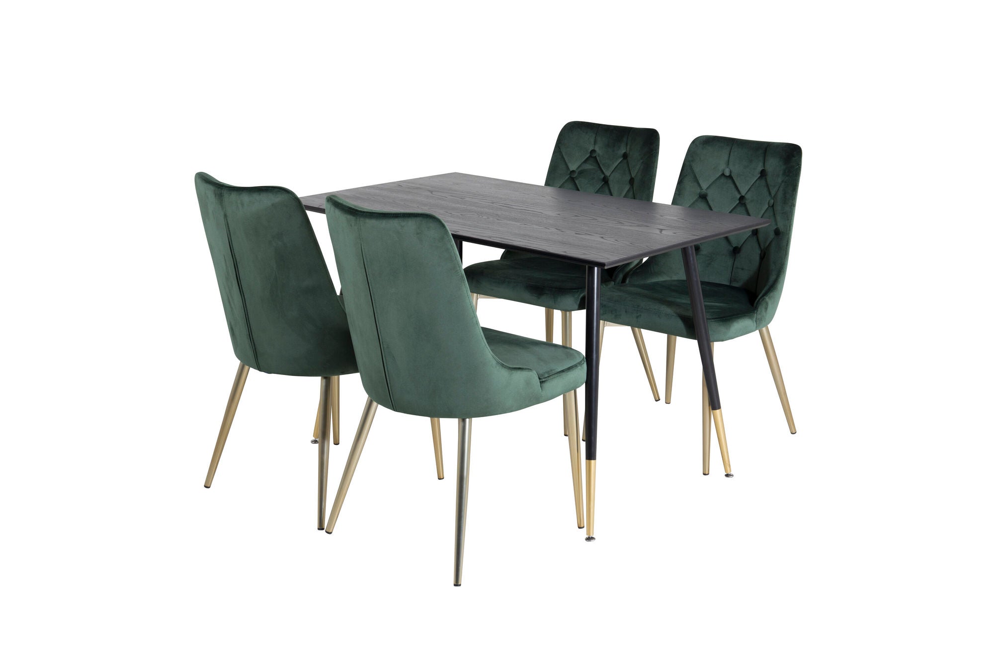 Venture Home Dipp spisebord - 120 cm - Black Veneer - Black Legs w. Brass dipp+Velvet Deluxe Spisebordsstol - Green / Brass_4