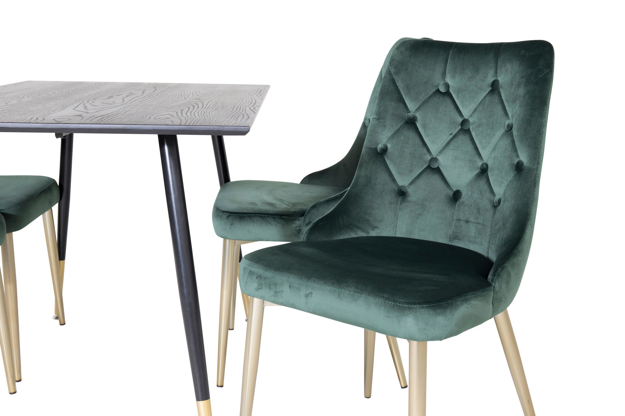 Venture Home Dipp spisebord - 120 cm - Black Veneer - Black Legs w. Brass dipp+Velvet Deluxe Spisebordsstol - Green / Brass_4