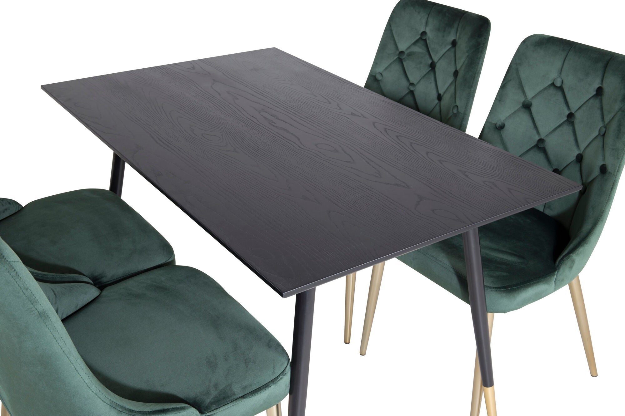 Venture Home Dipp spisebord - 120 cm - Black Veneer - Black Legs w. Brass dipp+Velvet Deluxe Spisebordsstol - Green / Brass_4