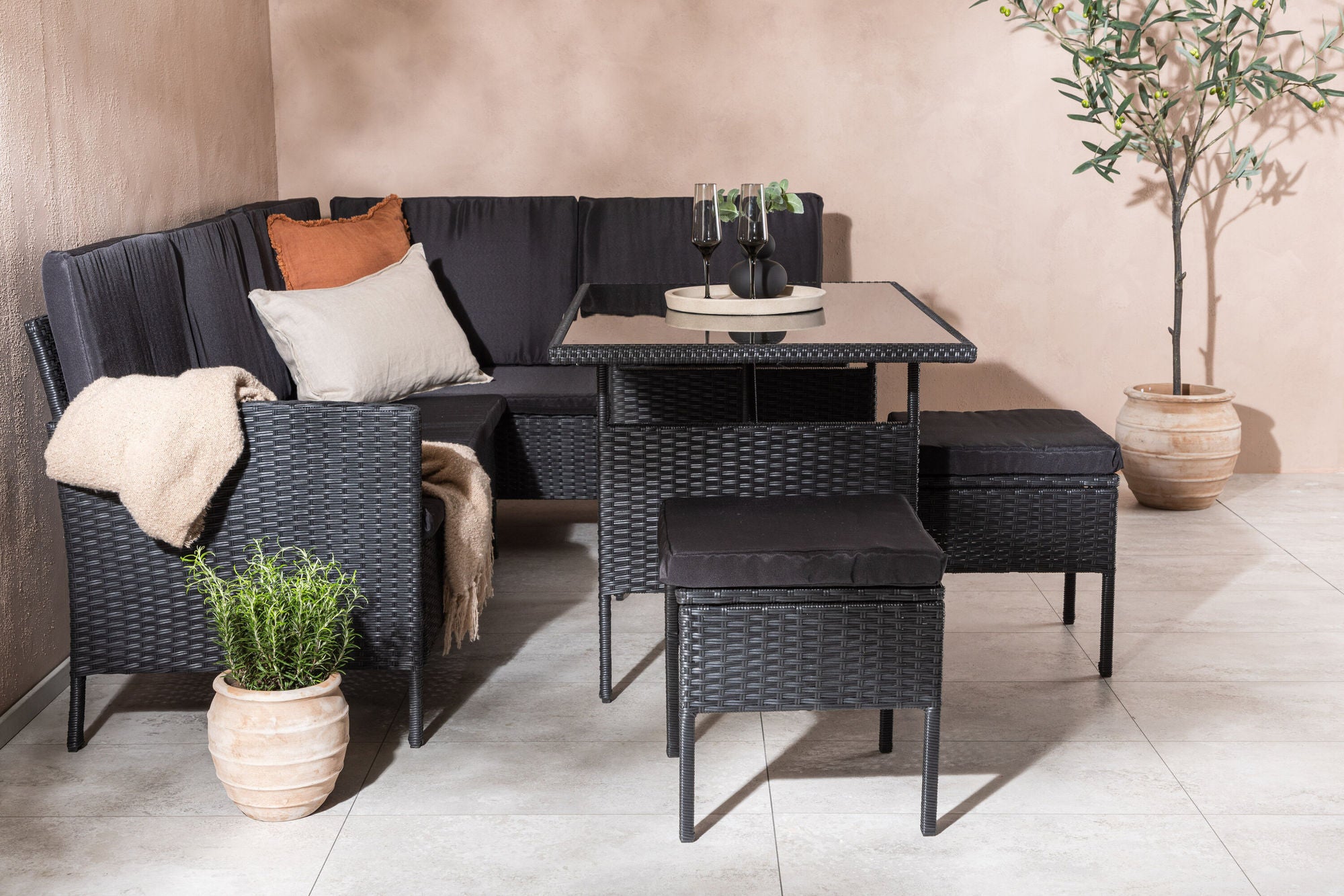 Venture Home Knock - hjørne Sofa- Black/Black - Wicker -
