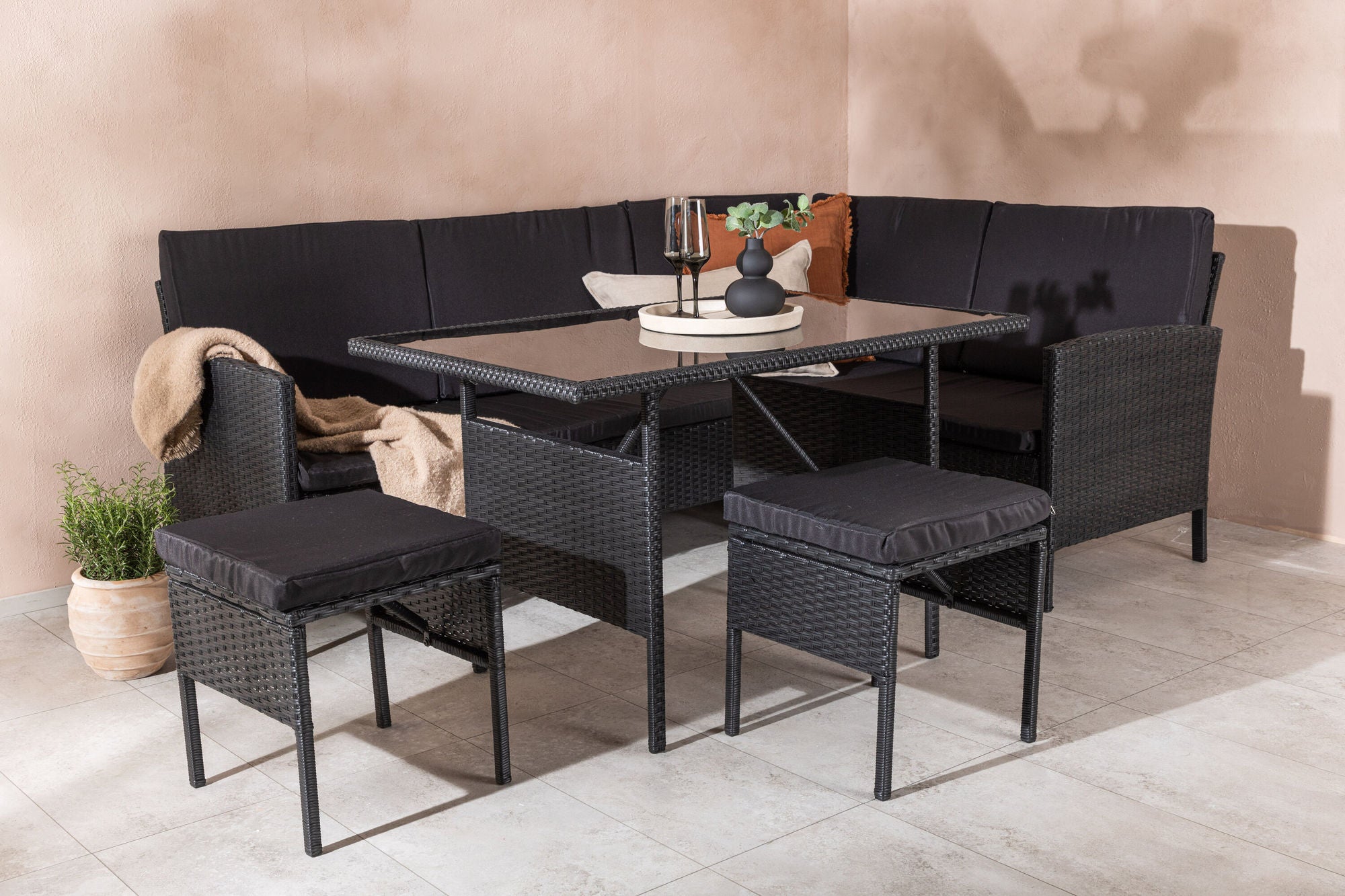 Venture Home Knock - hjørne Sofa- Black/Black - Wicker -
