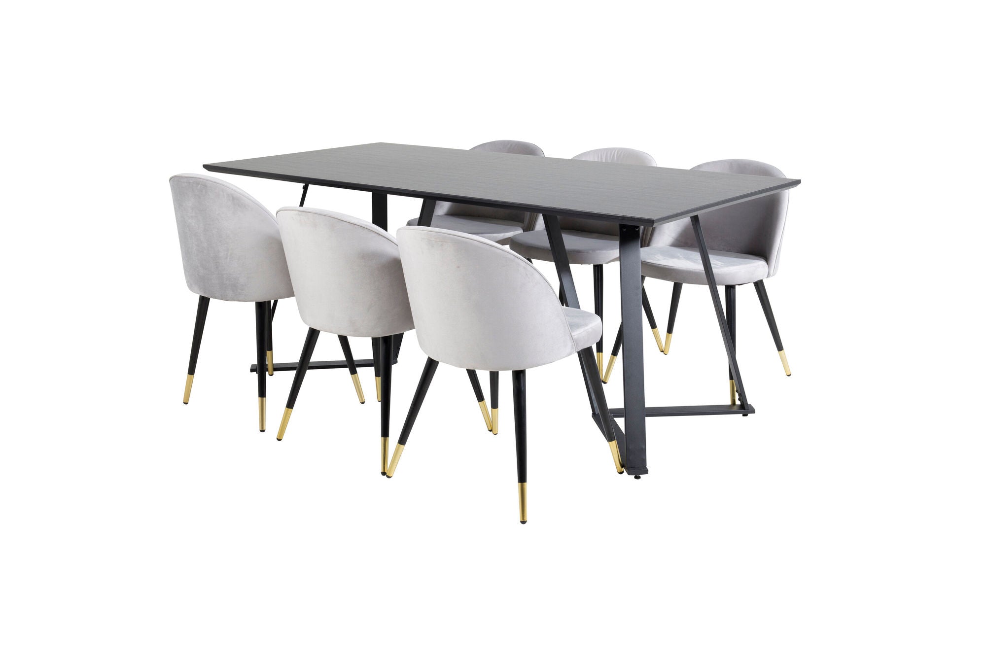 Venture Home Marina spisebord - Black top / Black Legs +Velvet Spisebordsstol Brass - Light Grey / Black_6
