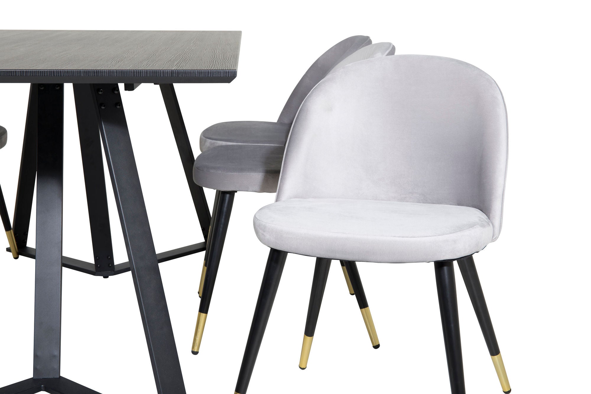 Venture Home Marina spisebord - Black top / Black Legs +Velvet Spisebordsstol Brass - Light Grey / Black_6
