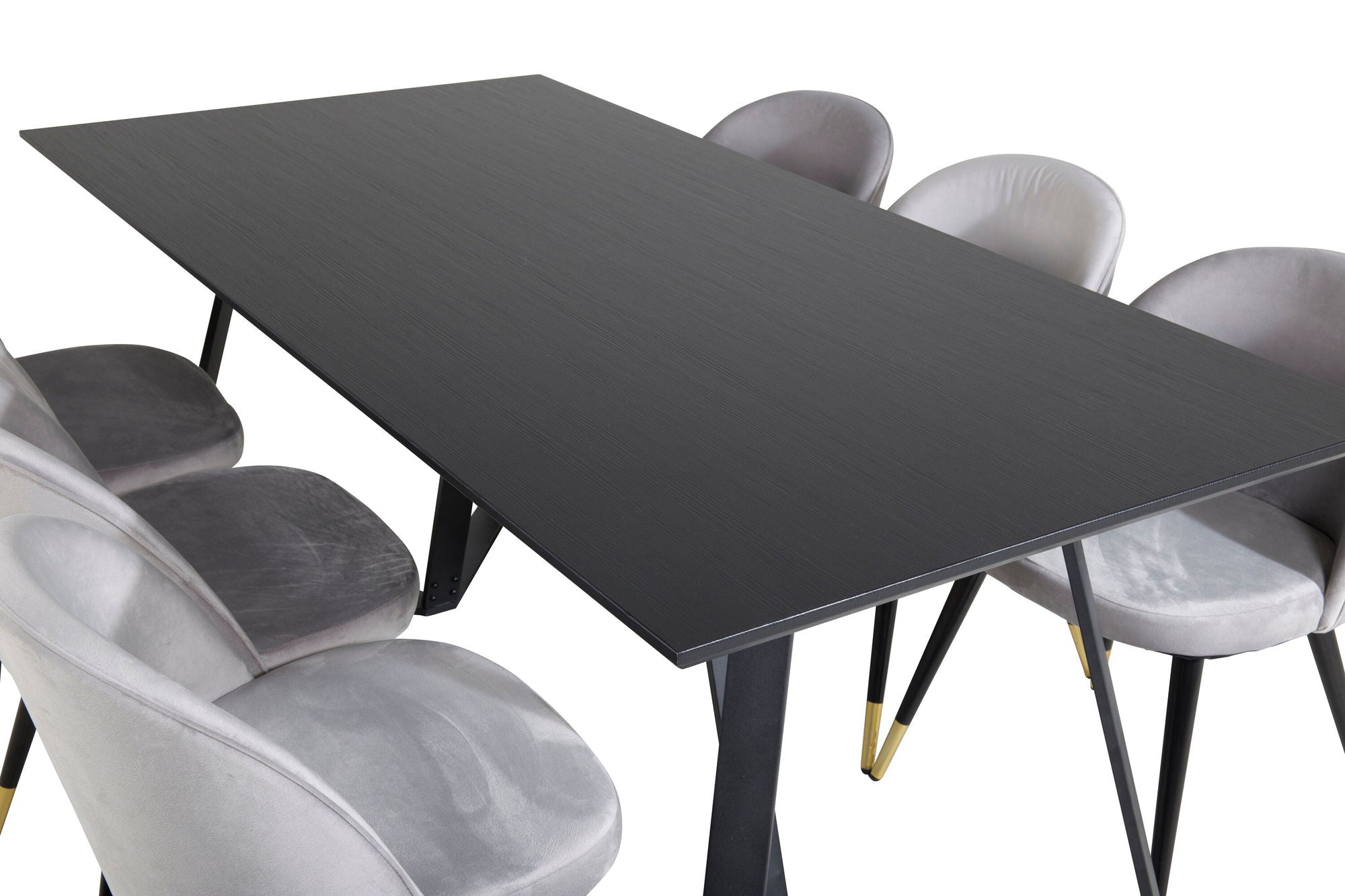 Venture Home Marina spisebord - Black top / Black Legs +Velvet Spisebordsstol Brass - Light Grey / Black_6